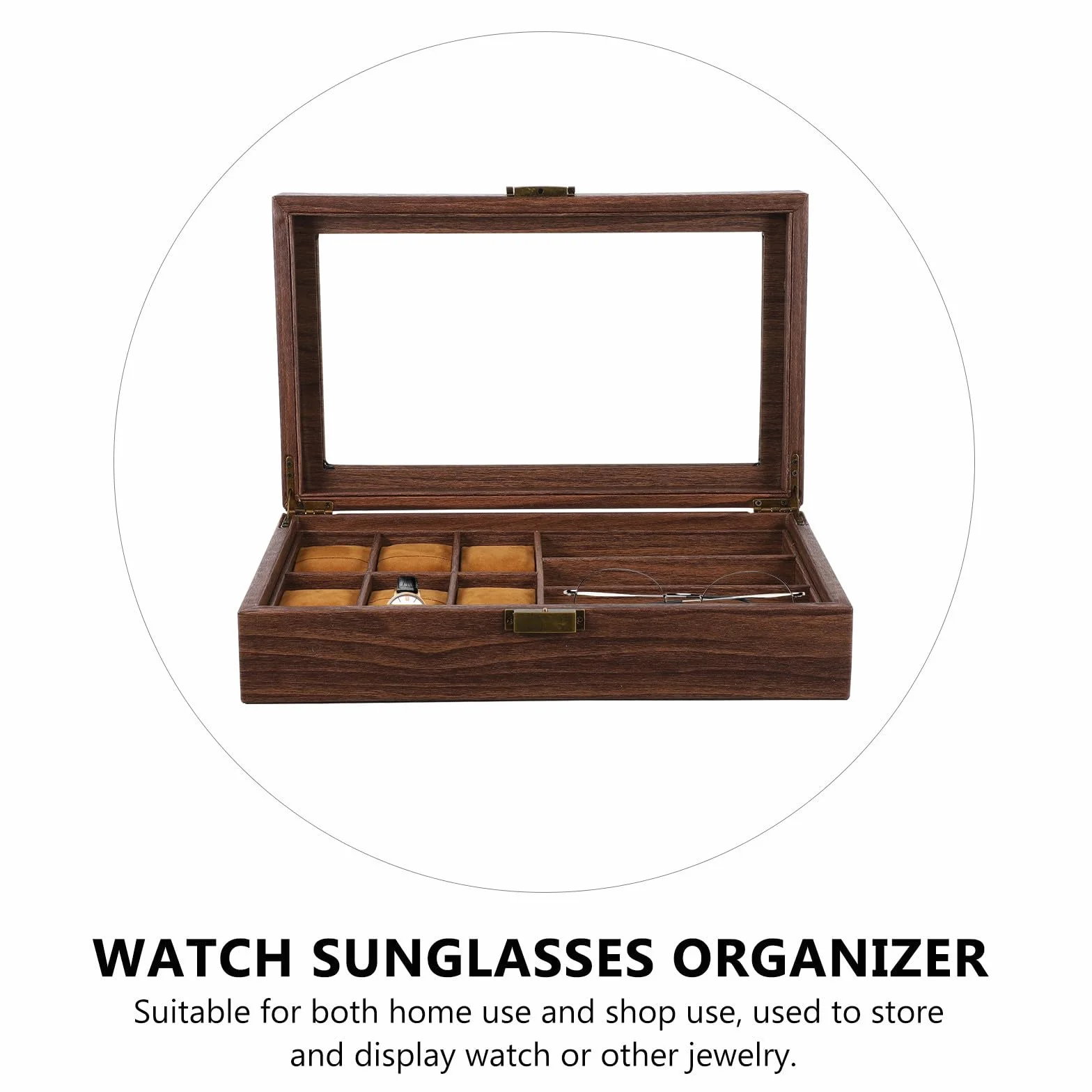 TOYANDONA Caja Organizadora y 3 Espacios Retro de Relojes y Gafas de Madera 6 Compartimentos Estuche Funcional para Almacenamiento y Exhibición para Relojes para Gafas
