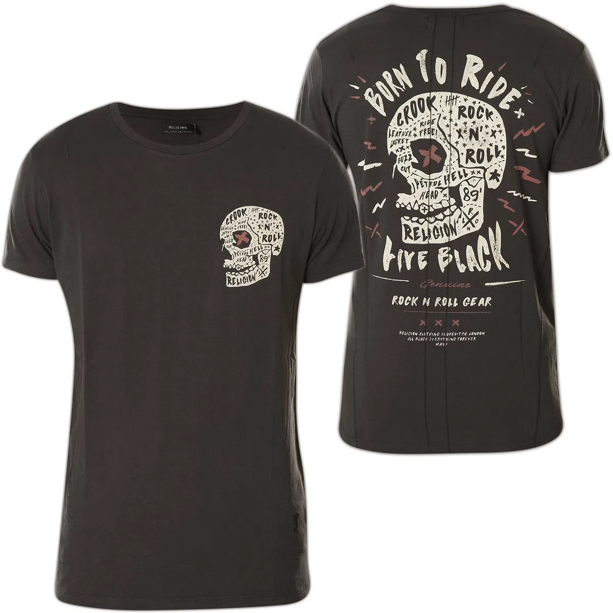 Religion - Camiseta Born to Ride mbbdg05 Lavada, Color Negro
