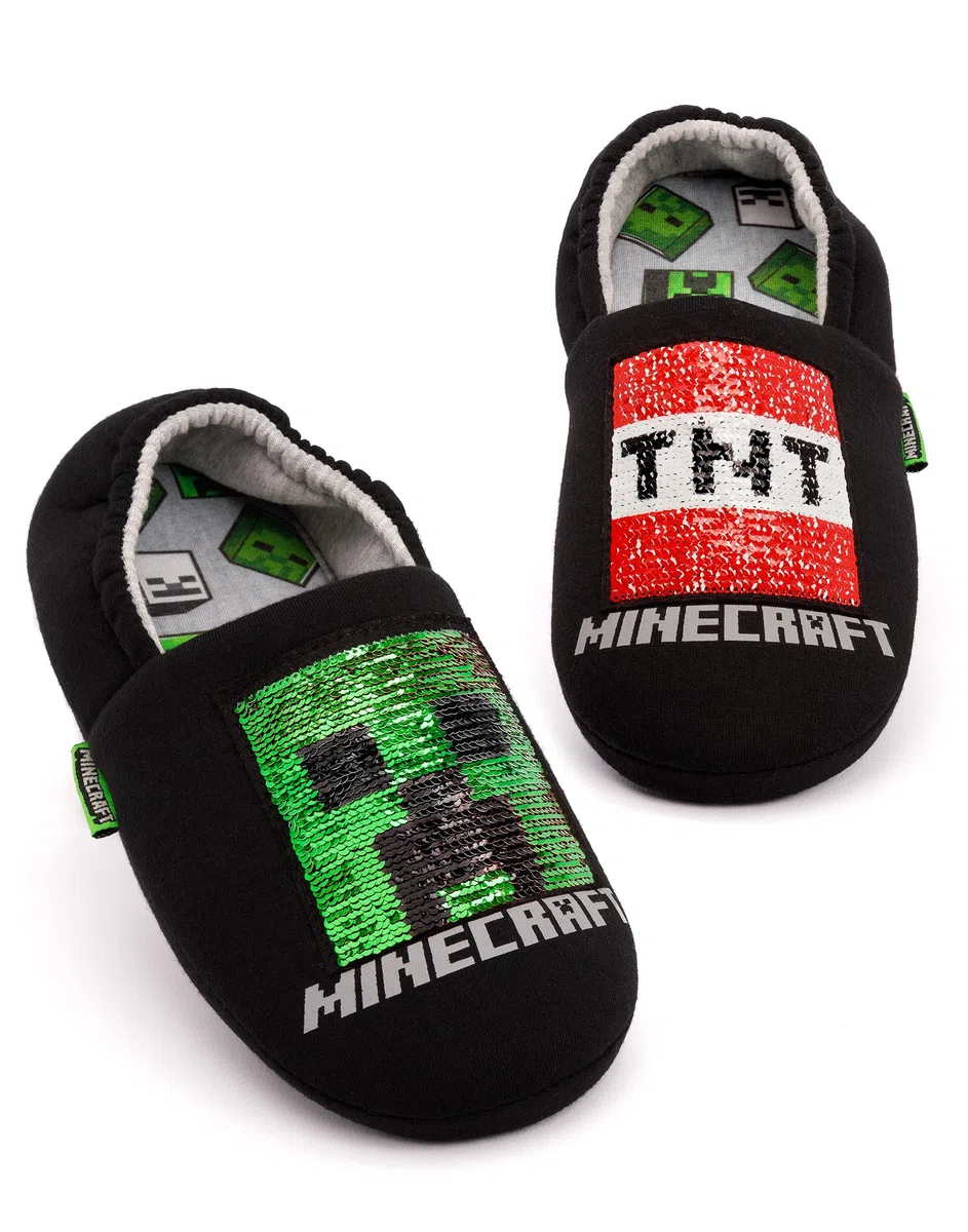 Minecraft Slippers Biños Niños Blue Creeper Vs Zombie Tnt House Zapatos