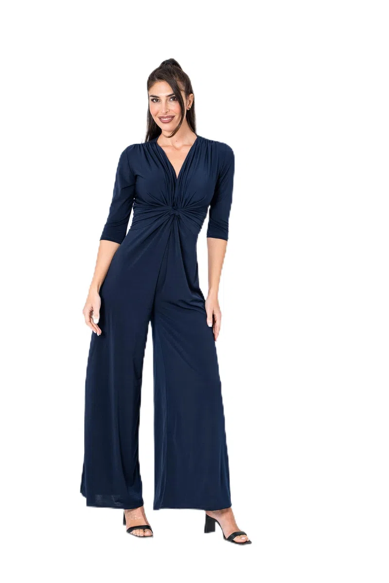 Julie d’Orleac Mono Mujer Elegante Palazzo – Mono Largo Mujer Escote Pico con Nudo Bajo el Pecho