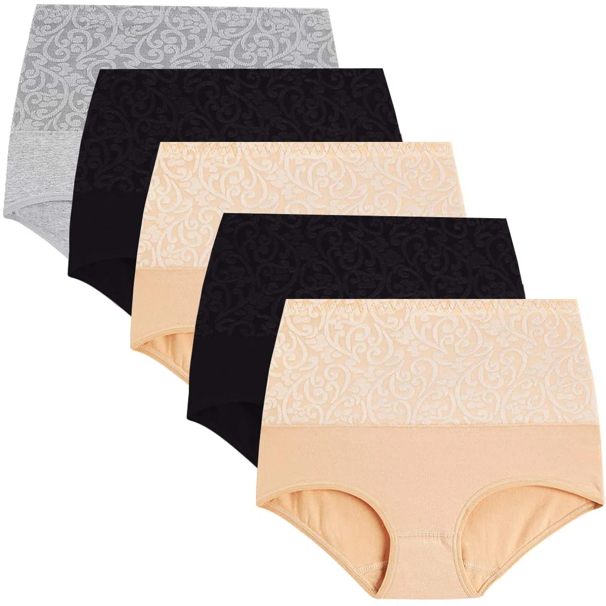 YaShaer Paquete de 5 Calzoncillos de algodón de Cintura Alta para Mujer con Control de Abdomen, Calzoncillos de recuperación de sección C, Suaves y elásticos