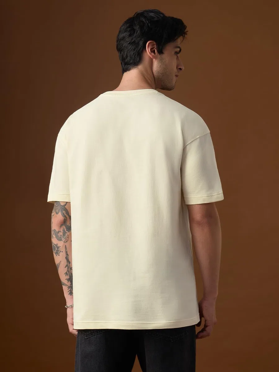 The Souled Store Camiseta de gran tamaño: It's an Error Hombres y Niños Manga Corta Cuello Redondo Blanco Roto Gráfico Impreso Píxelado Hombro Caída Divertido Moda Streetwear Casual Algodón T-shirt