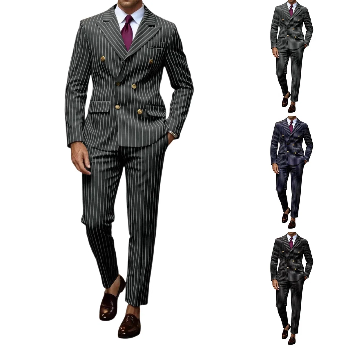 Generisch Traje para hombre de 2 piezas, traje de Sakko a rayas, traje de hombre, corte ajustado, trajes elásticos para bodas, regulares, chaqueta moderna para negocios, ropa deportiva para novios