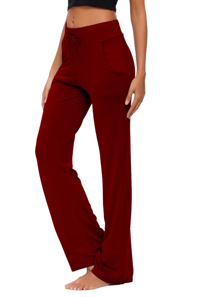 Pantalones De Yoga para Mujer con Bolsillos Pierna Recta Cómodos Modal con Cordón para Descansar Correr Pantalones Largos Activos