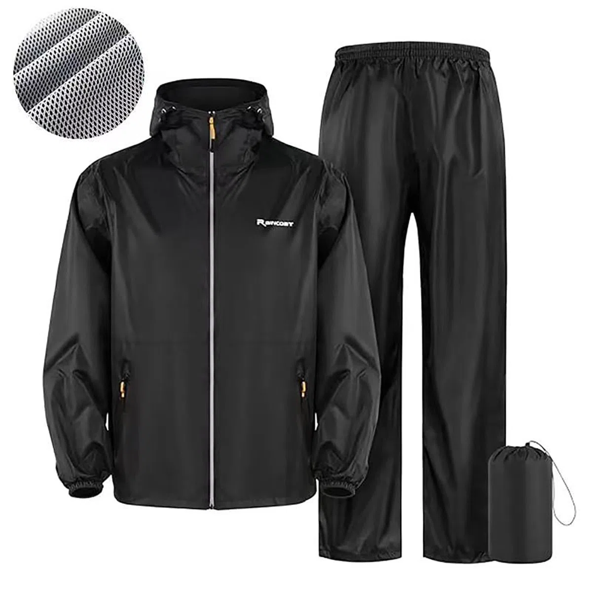 Juego de chubasquero para hombre con capucha y pantalones de lluvia, chubasquero para hombre, traje de lluvia para moto, impermeable, transpirable, reflectante, impermeable, resistente al