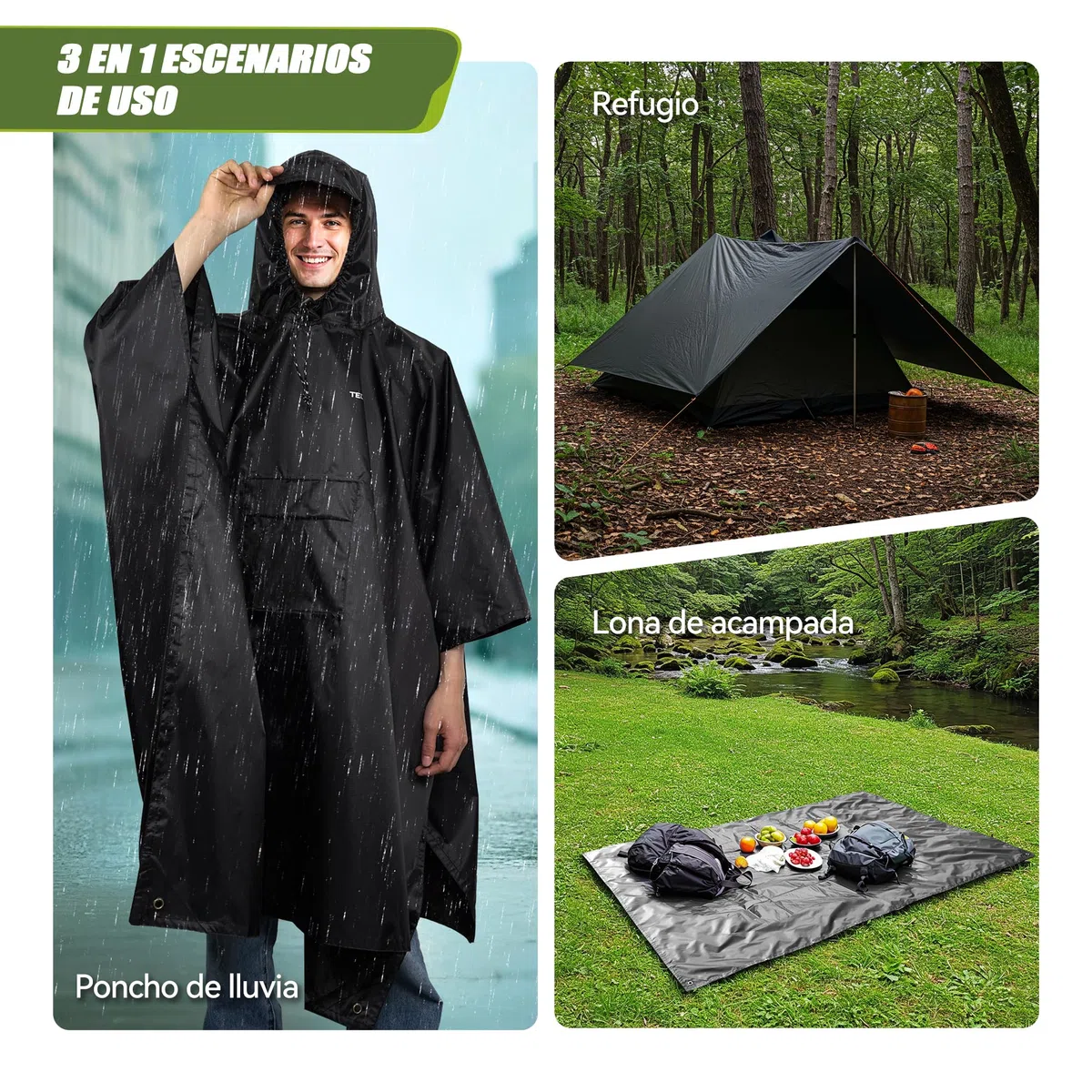 TechRise Chubasquero Poncho Impermeable, Ultraligero y Compacto, Poncho Unisex en Eva con Capucha, Multifuncional Reutilizable para Senderismo, Camping, Pesca, Ciclismo