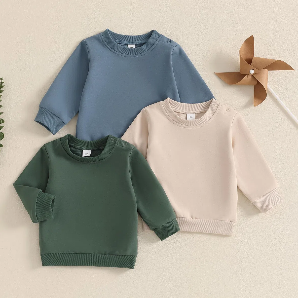 Geagodelia Sudaderas para bebés y niños pequeños, de manga larga, para primavera y otoño, color liso, sin botones, elástico, ropa de 3 piezas