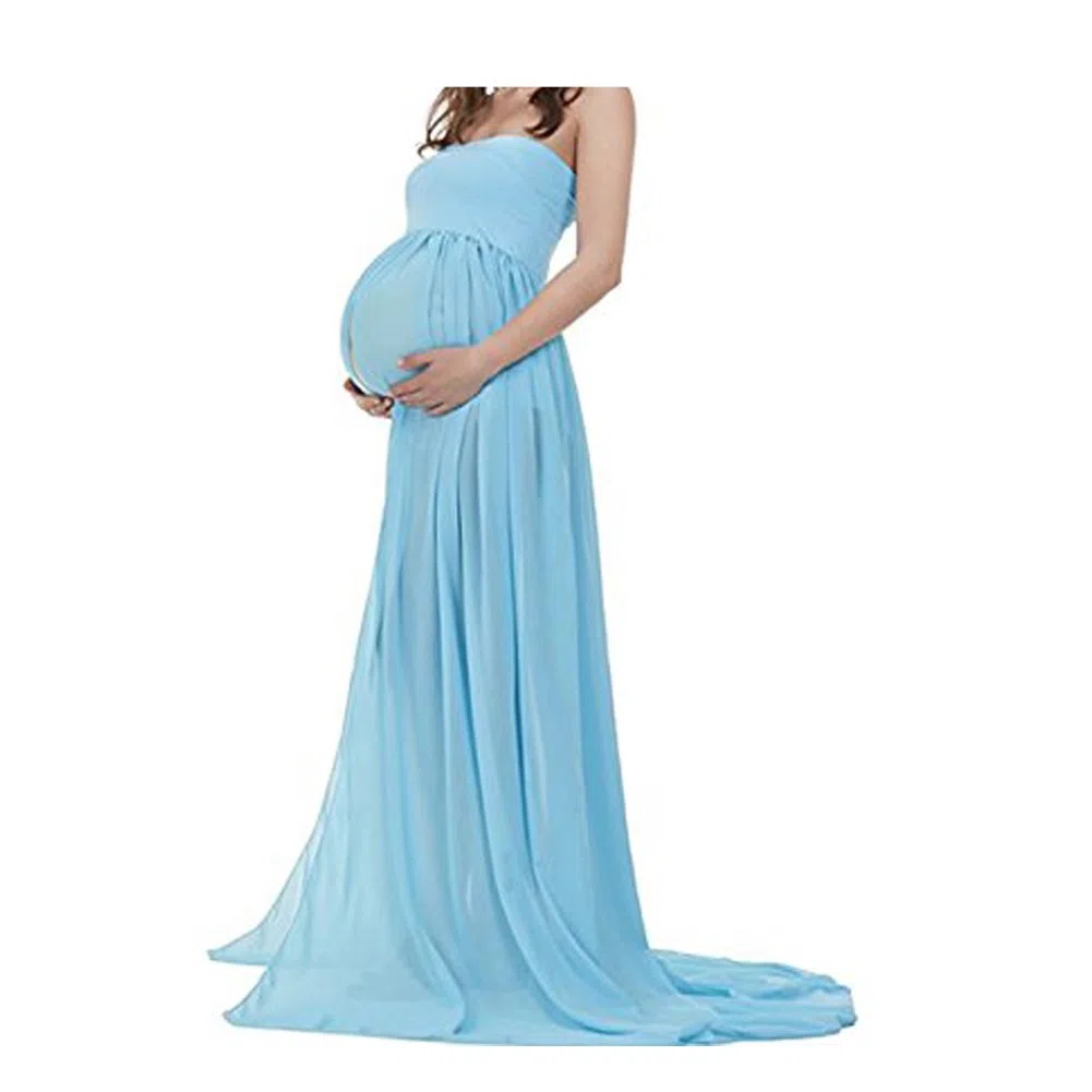 Mujer Embarazada Gasa Larga Vestido de maternidad Split Vista delantera foto Shoot Dress Faldas fotográficas de maternidad