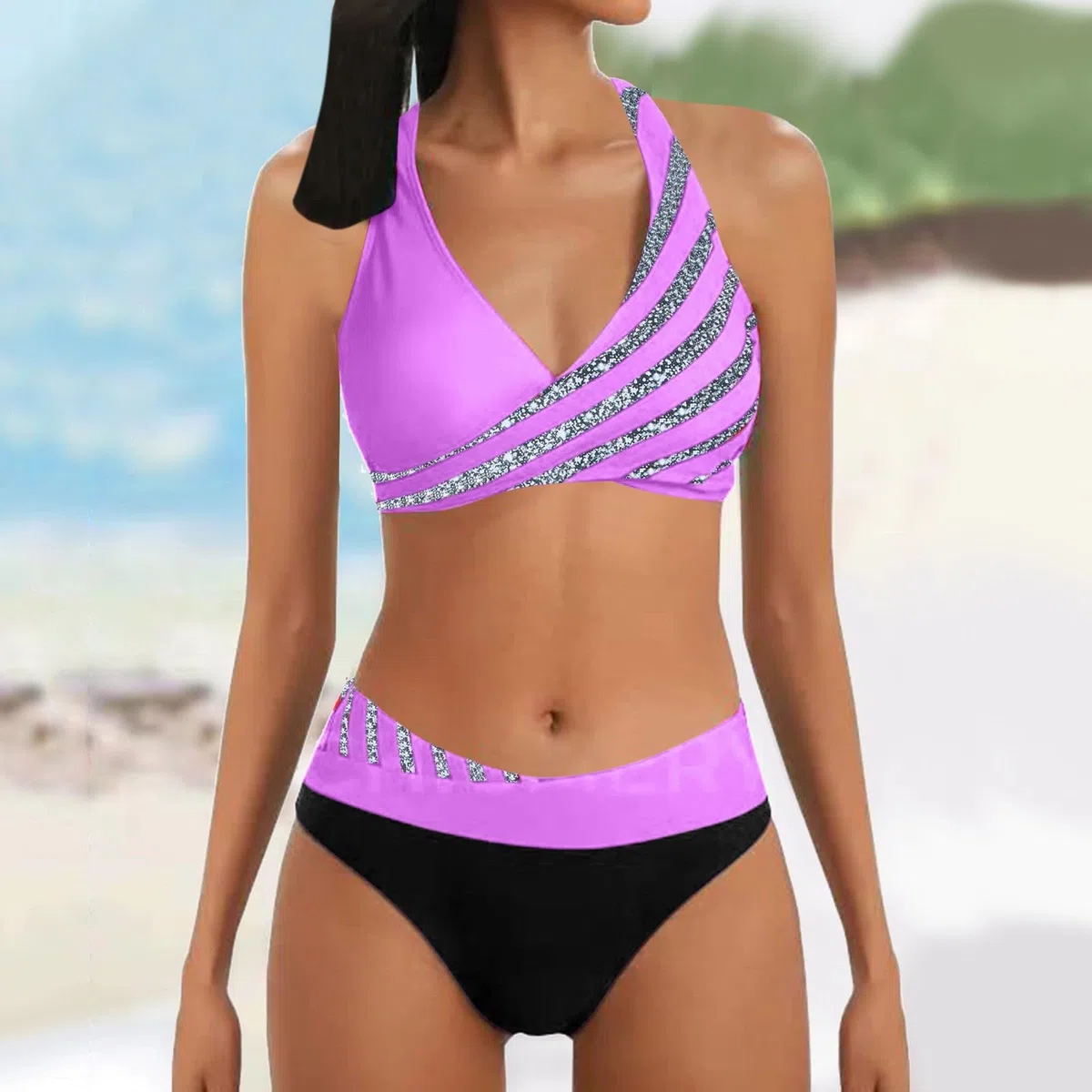 Conjuntos De Bikini for Mujer Conjunto Traje Baño Estampado con Parte Inferior for, Rojo Vino, S