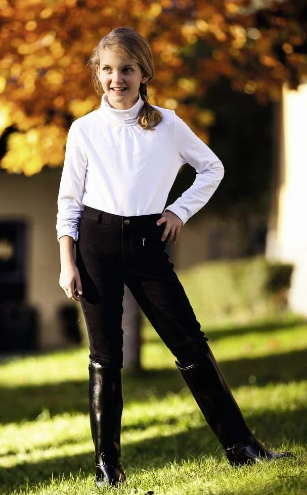 Covalliero Pantalones de Montar Economic, Pantalones para niños e Adolescentes, Talla 158, Negro, 90% algodón, niños, Adolescentes, elástico, Cinturilla elástica, Bolsillo con Cremallera