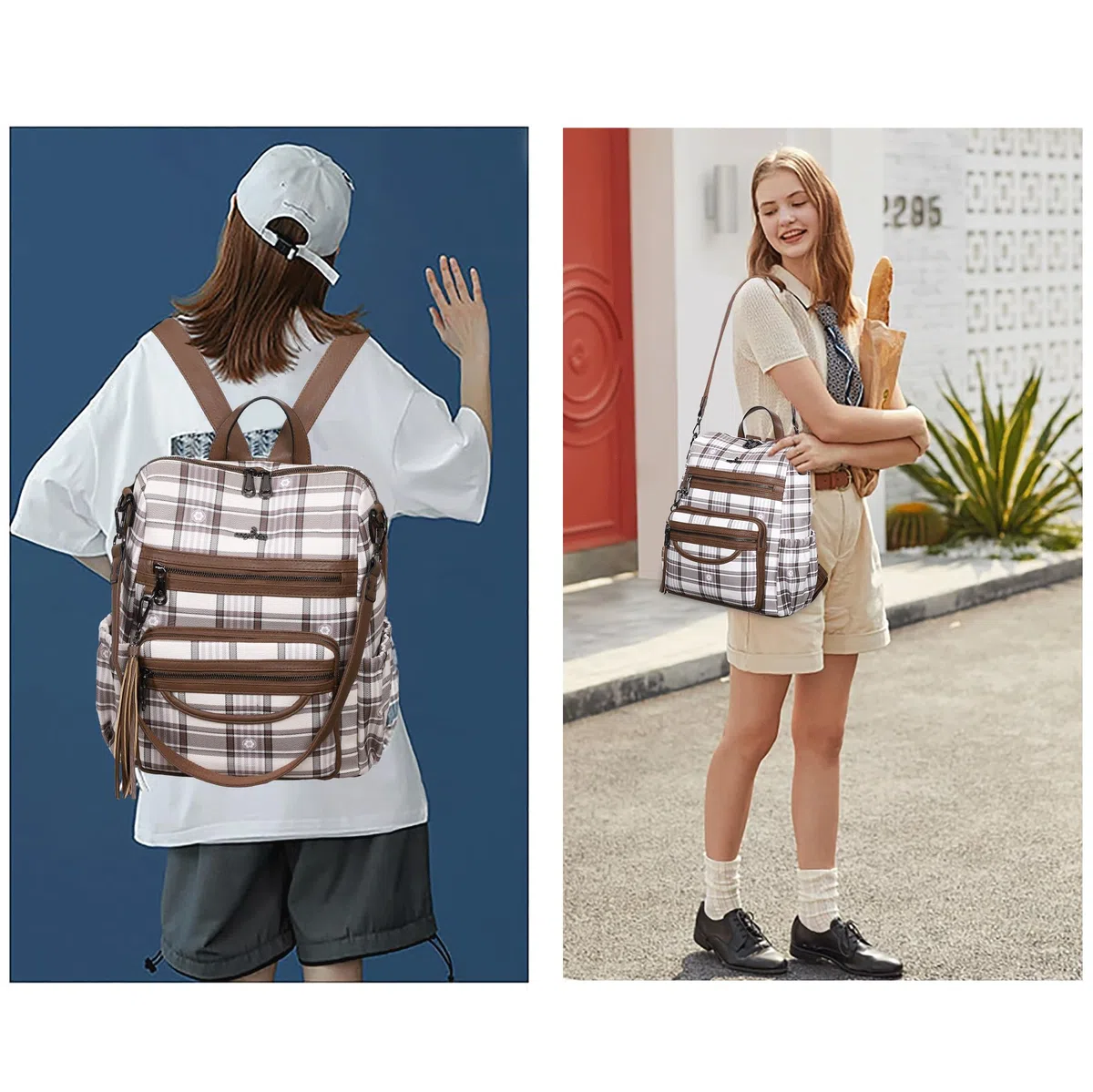 Las mujeres Bolsos Mochila Bolso Cuero PU Bolsas con Cremallera Casual Mochilas Bolsas de Hombro (DK8532G#FC#6/21706#400 TAUPE/TAUPE)