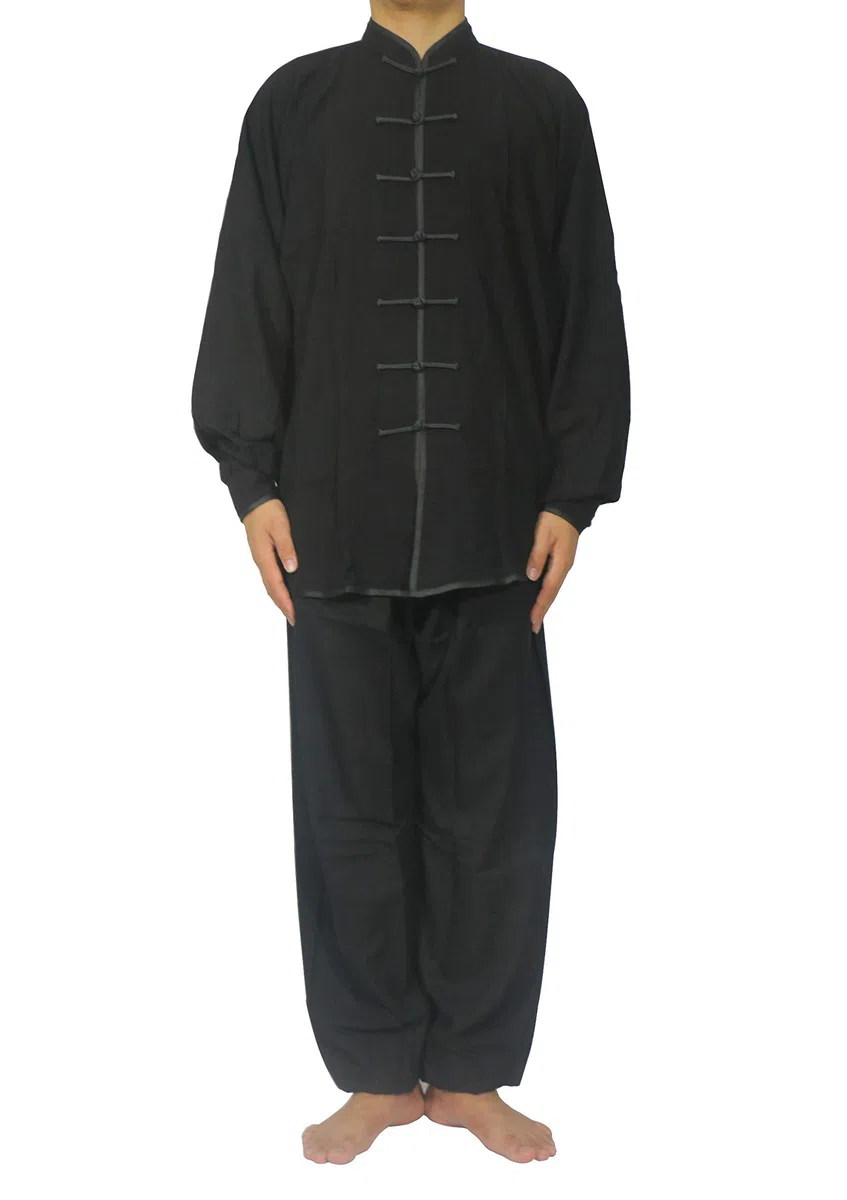 FUYUFU Algodón y Lino Traje de Tai Chi Unisex Ropa de Artes Marciales Kung-fu Disfraz para Hombre y Mujer (un Conjunto) (Negro, XL)
