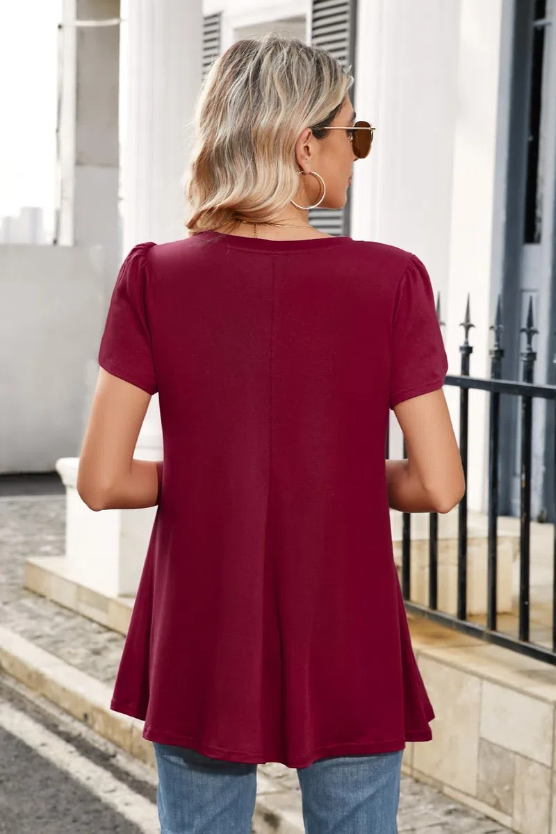 Enmain Camiseta Mujer Manga Corta Blusa Cuello en V Más Tamaño Túnica Túnica Tops Elegante Tulipán Manga Swing Tops