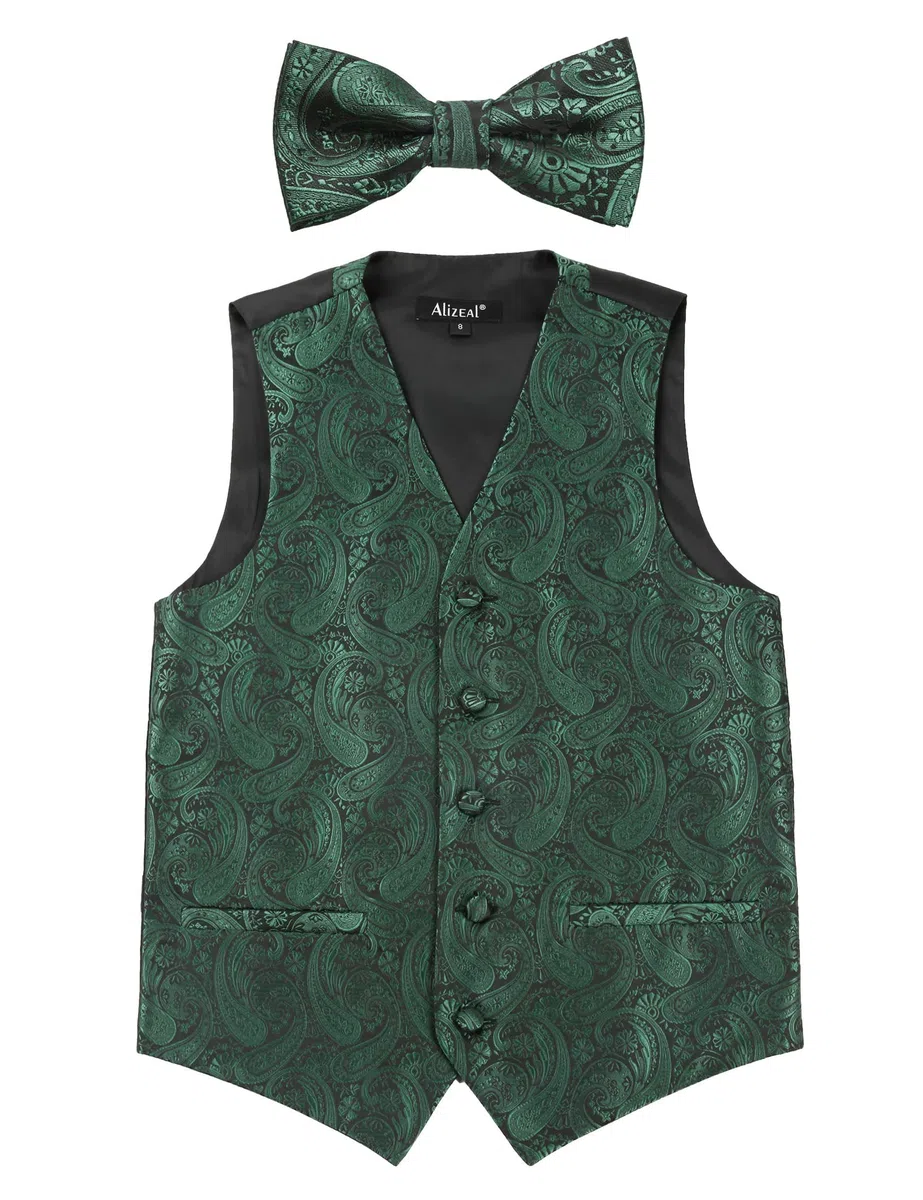 Alizeal Conjunto clásico de pajarita y chaleco de traje para niños