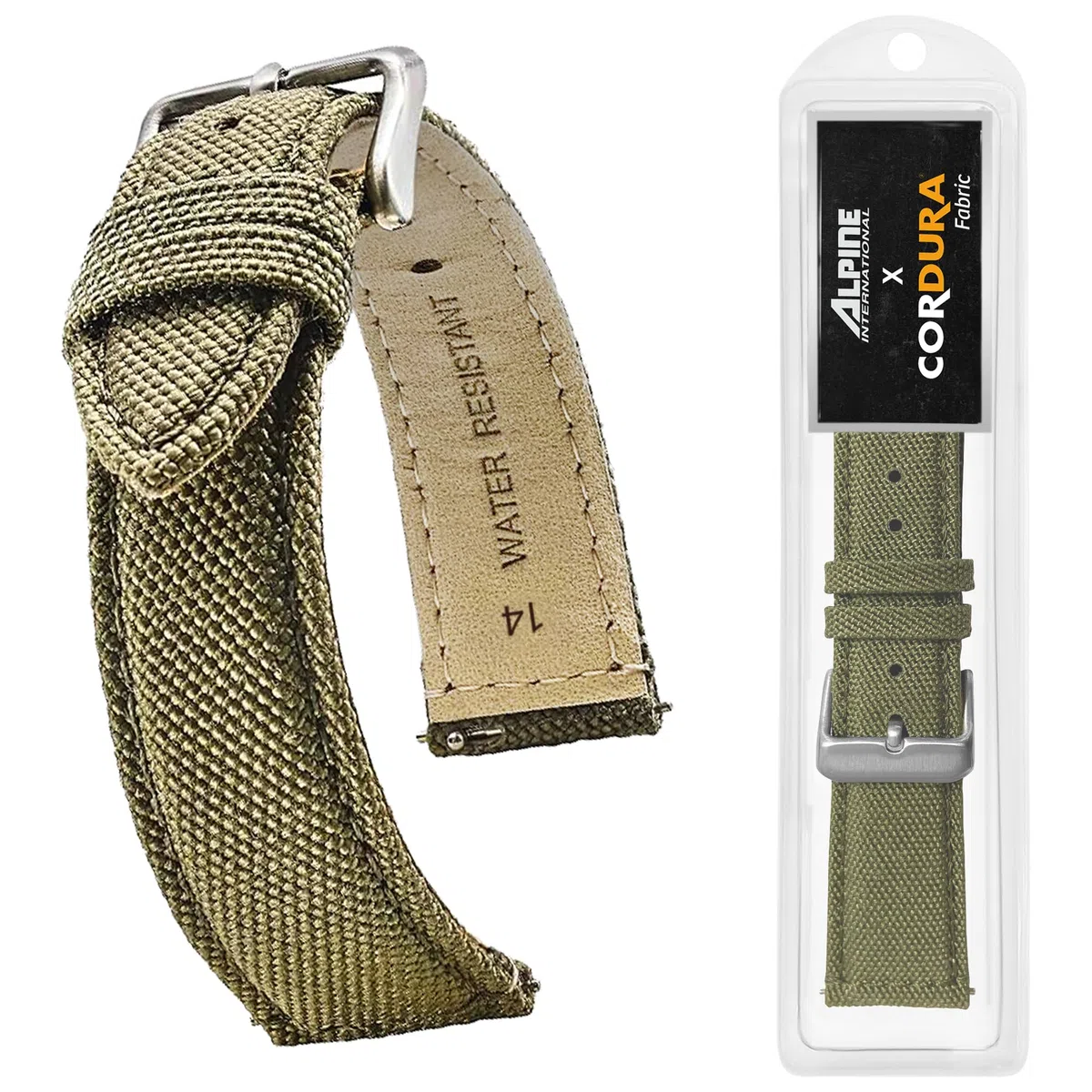 Alpine Cordura - Correa de repuesto de liberación rápida para reloj, correa de tela y cuero con forro trasero resistente al agua, para mujeres y hombres, compatible con correas de reloj analógicos e