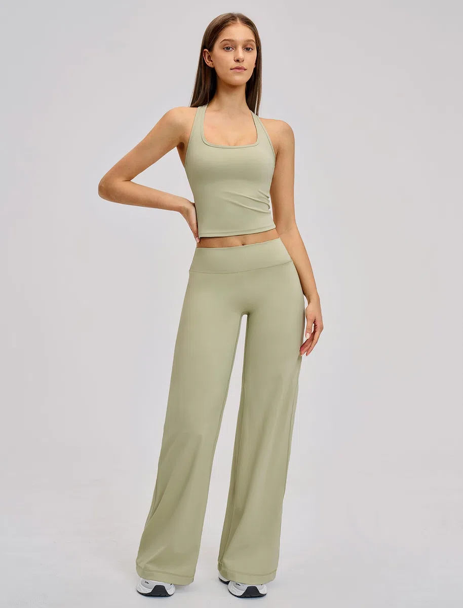 Conjunto deportivo para mujer de 2 piezas con pierna ancha para yoga y fitness | Cintura alta, pierna ancha, elástico en 4 direcciones, para yoga, fitness, pilates y tiempo libre