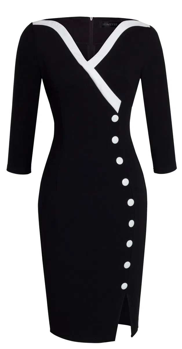 HOMEYEE Vestido Casual Ajustado con Cuello en V y Escote Redondo Grande para Mujer B335