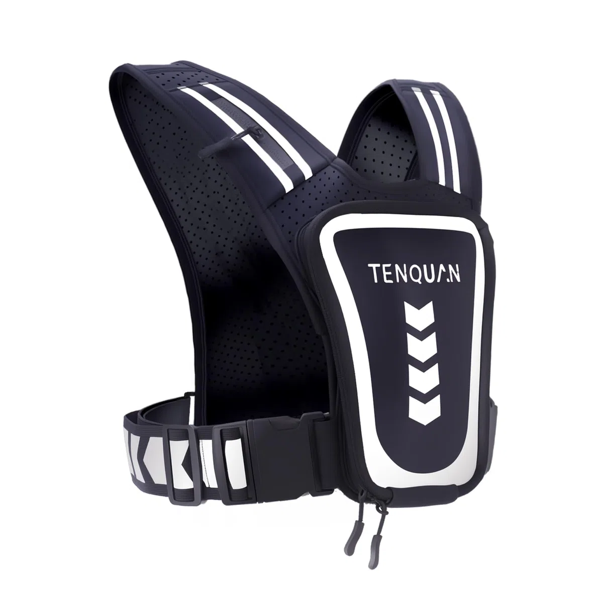 Chaleco para correr, chaleco reflectante ajustable para teléfono con bolsa impermeable y soporte para llaves, chalecos ligeros para correr para hombres y mujeres (negro)
