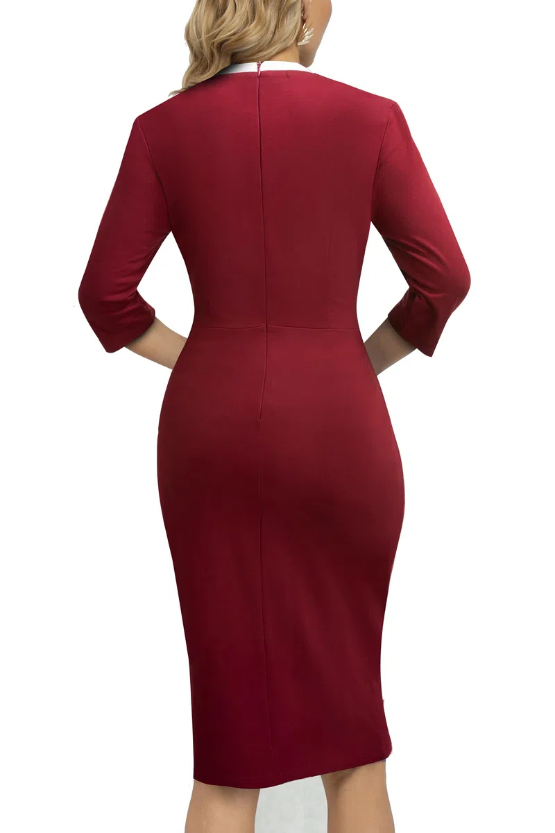 HOMEYEE Vestido de Mujer Vestido de Tubo de Negocios de Manga 3/4 Vestido de Cóctel Retro Ajustado B805