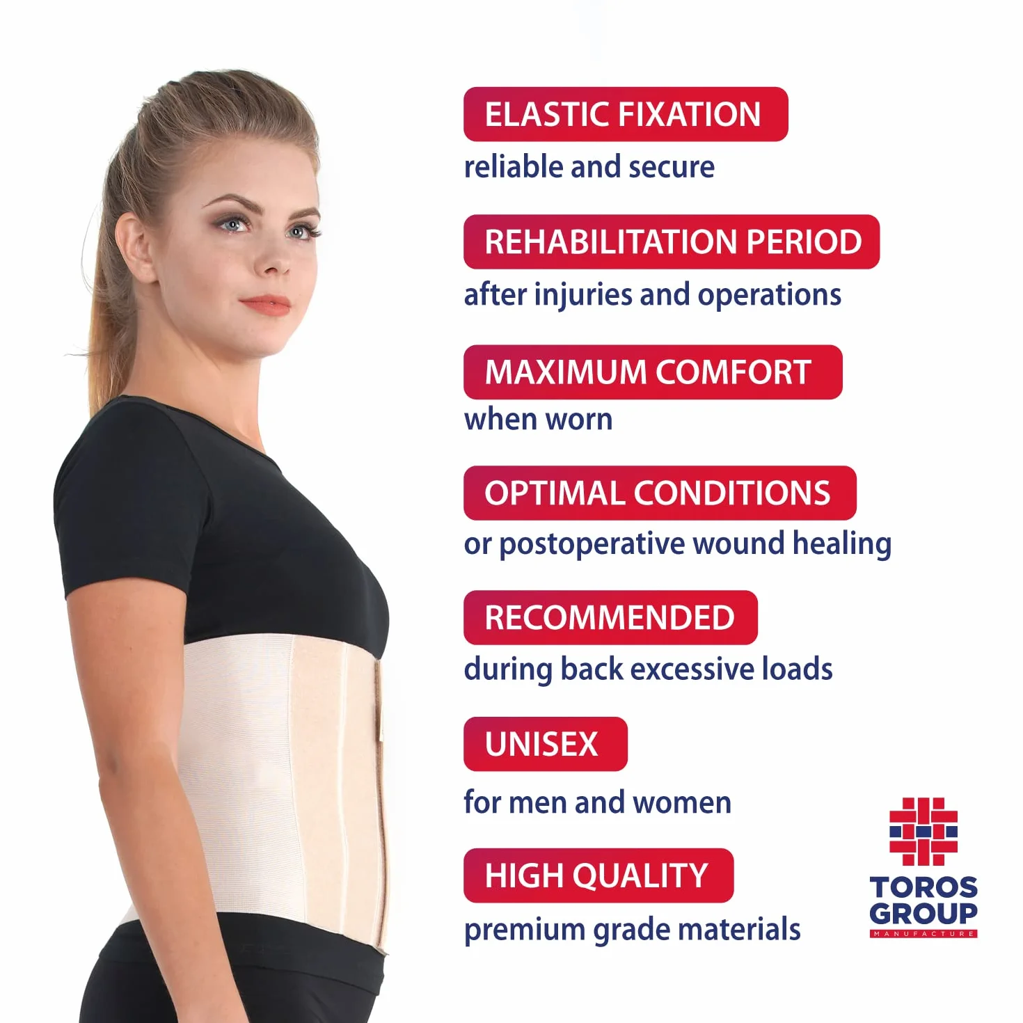 TOROS-GROUP Cinturón elástico postoperatorio abdominal 24cm / Faja postparto y postoperatorio/Apoyo de los músculos abdominales y lumbosacro/Unisex/MEDIUM Beige