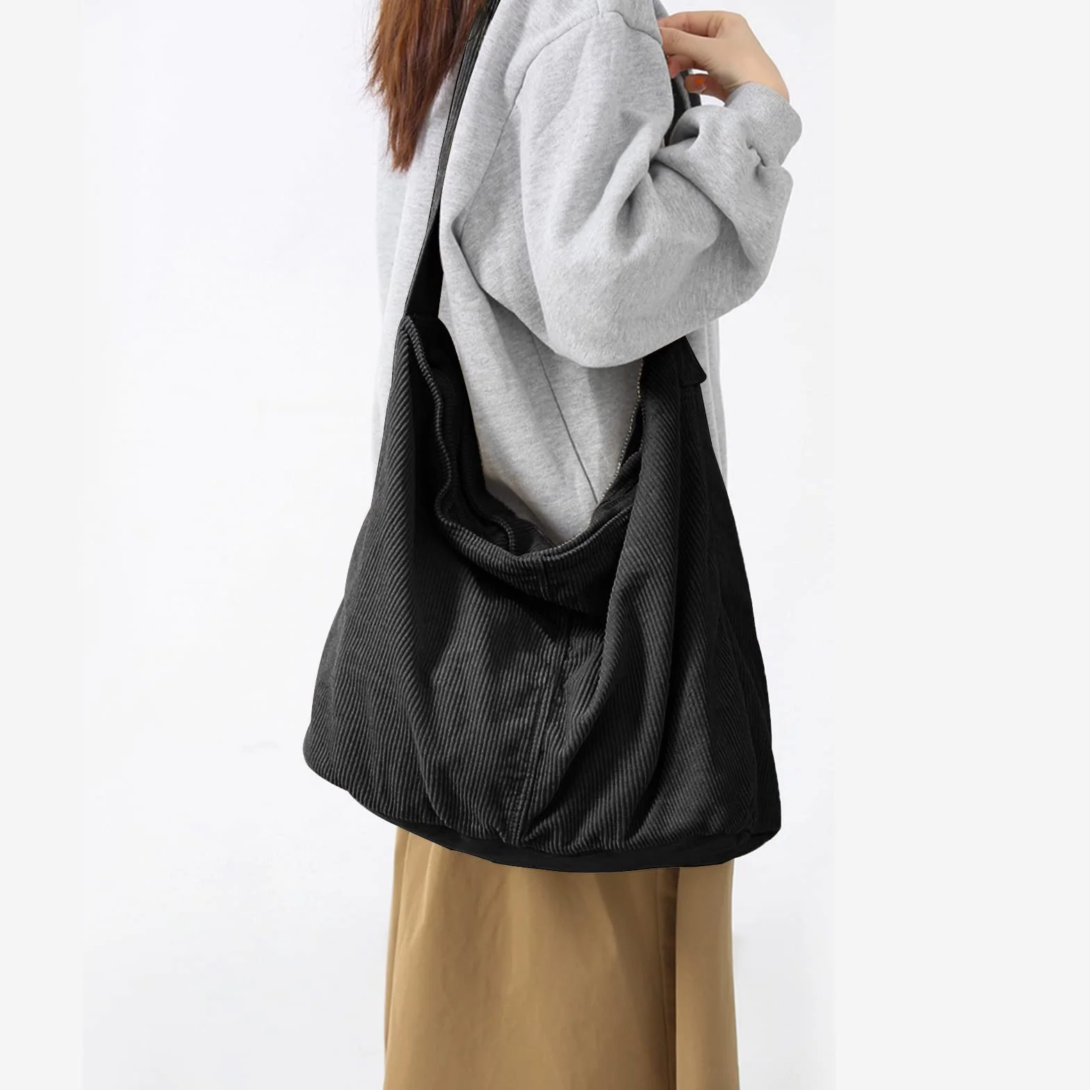 X SIM FITNESSX Bolso bandolera unisex de pana grande, para mujer, para el día a día, oficina, escuela, viajes