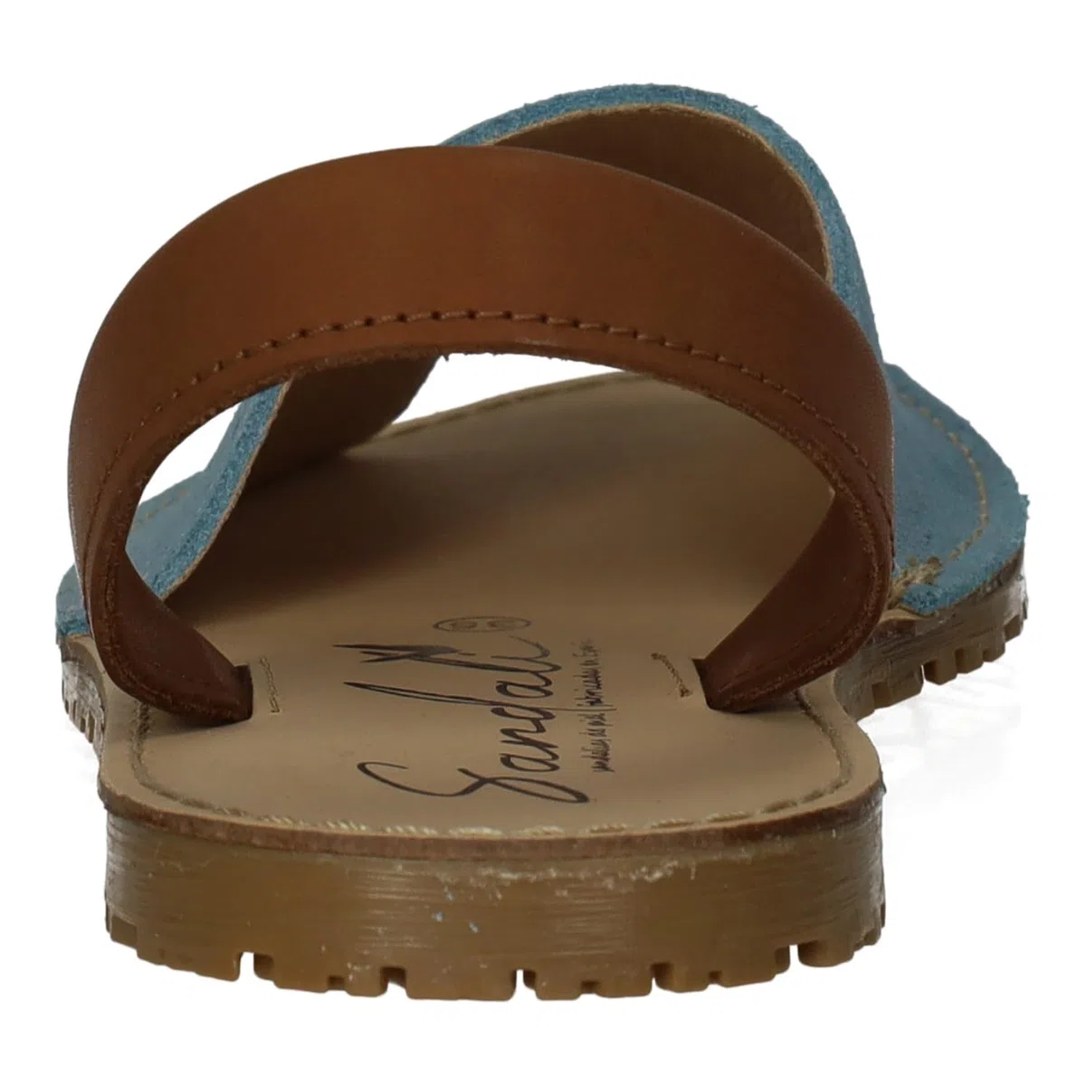 SANDALI M-969 Menorquinas Azul Cielo de Piel para Mujer, Hechas en España, Modelo clásico con Cinta Trasera Que sujeta el pie, Hechas en España Mujer
