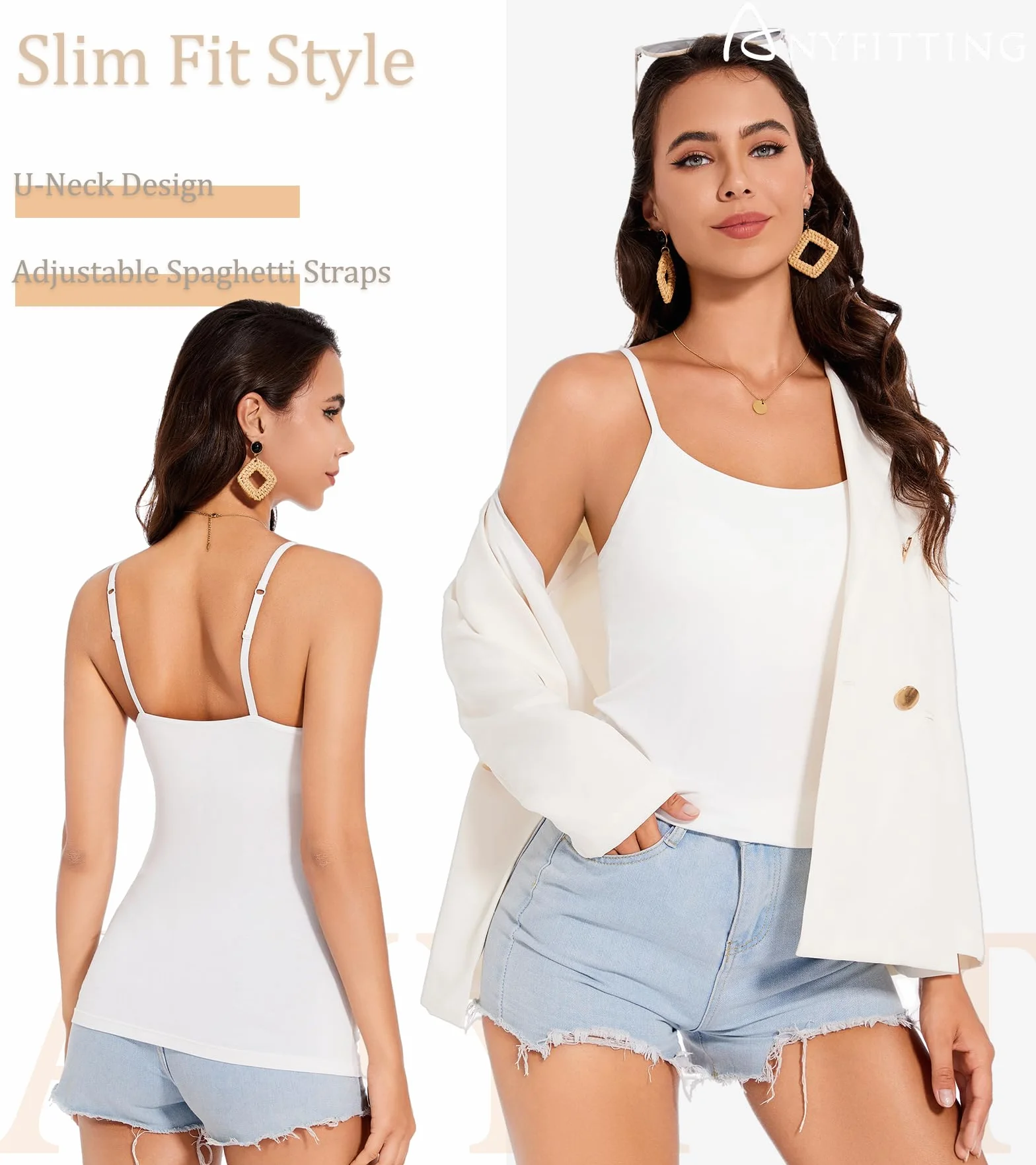 ANYFITTING Camiseta de Tirantes para Mujer con Sujetador Integrado Top Básico Yoga Camiseta para Mujer sin Mangas con Cuello Redondo Camiseta de Tirantes Acolchada de Verano S-3XL