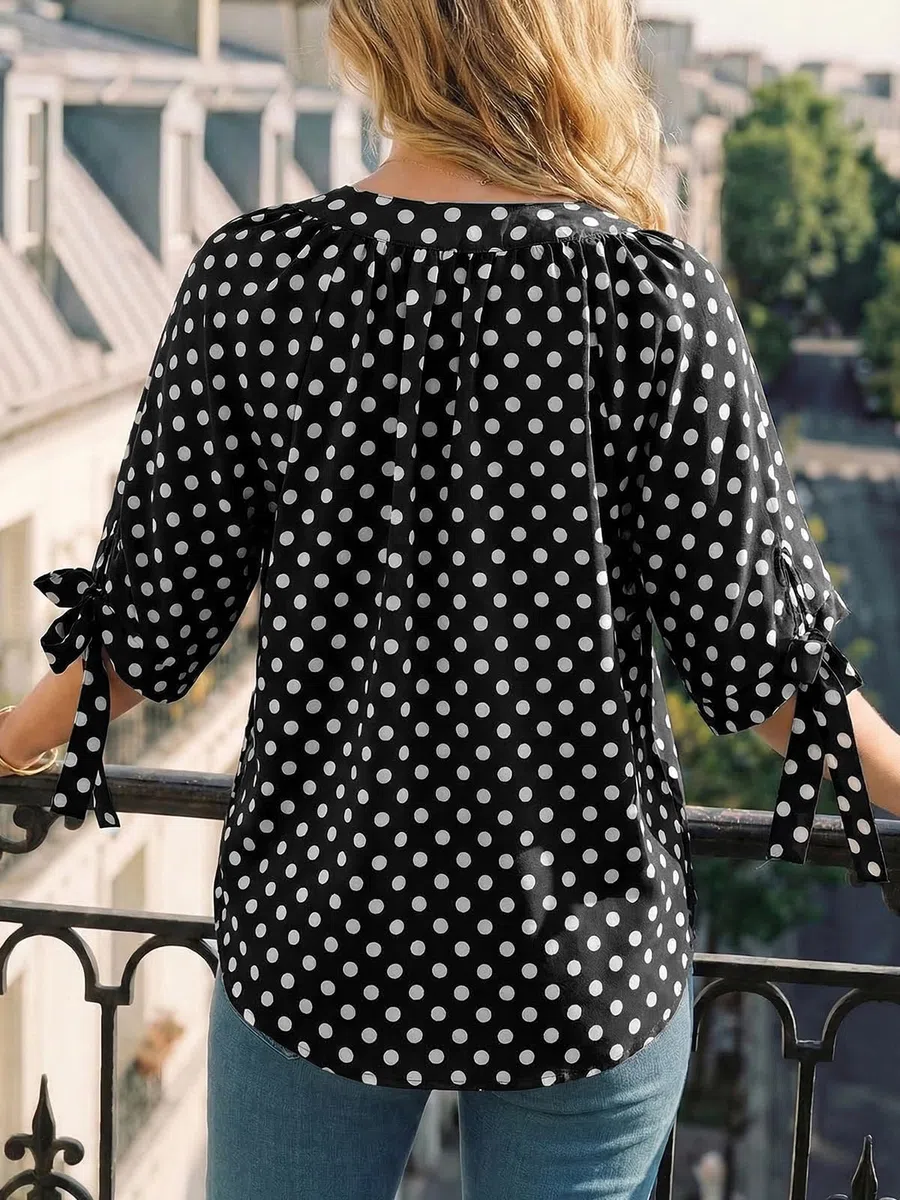 Cicy Bell Blusa con cuello en V para mujer, diseño de lunares