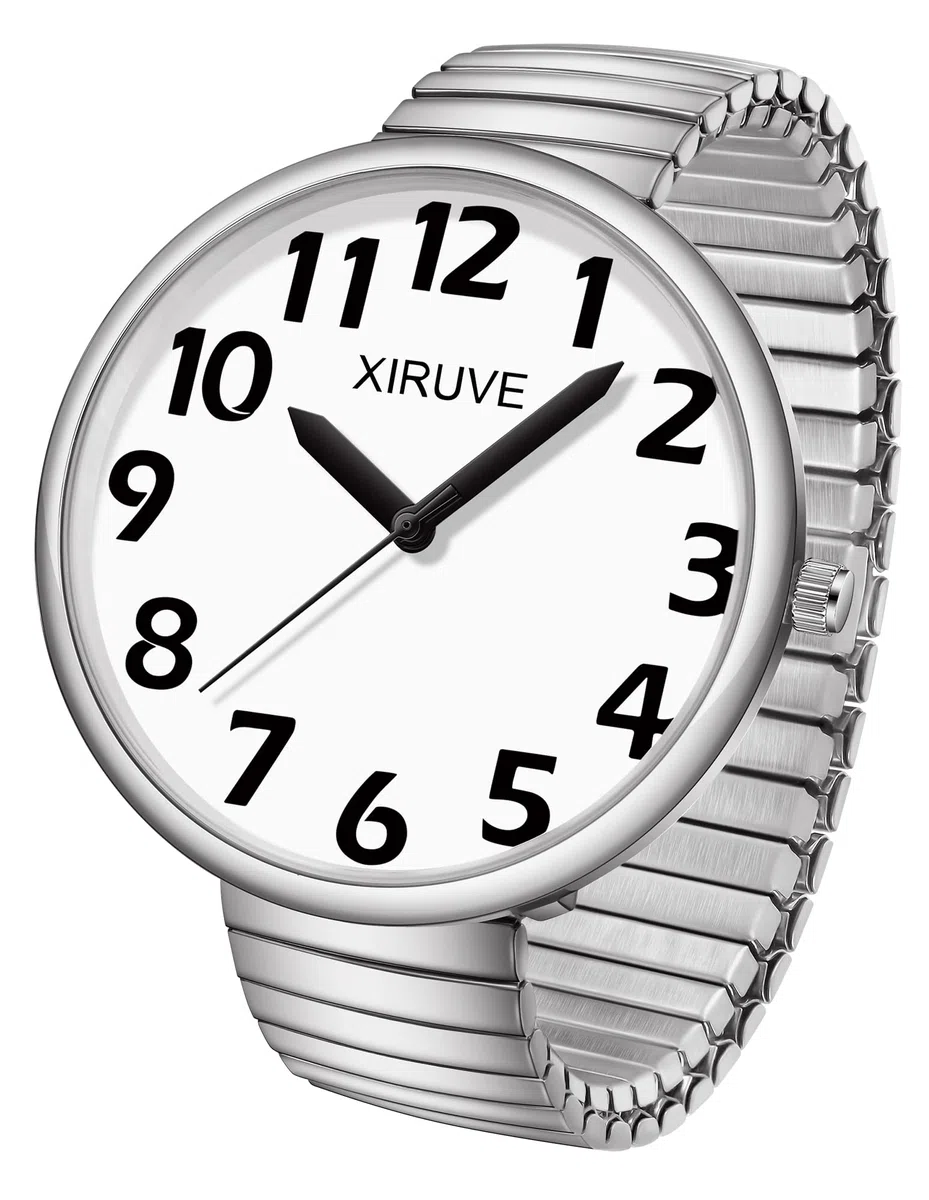 Esfera de Números Grande Fácil de Leer Correa Elástica de Acero Inoxidable Reloj de Pulsera Cuarzo Analógico para Mujer Hombre