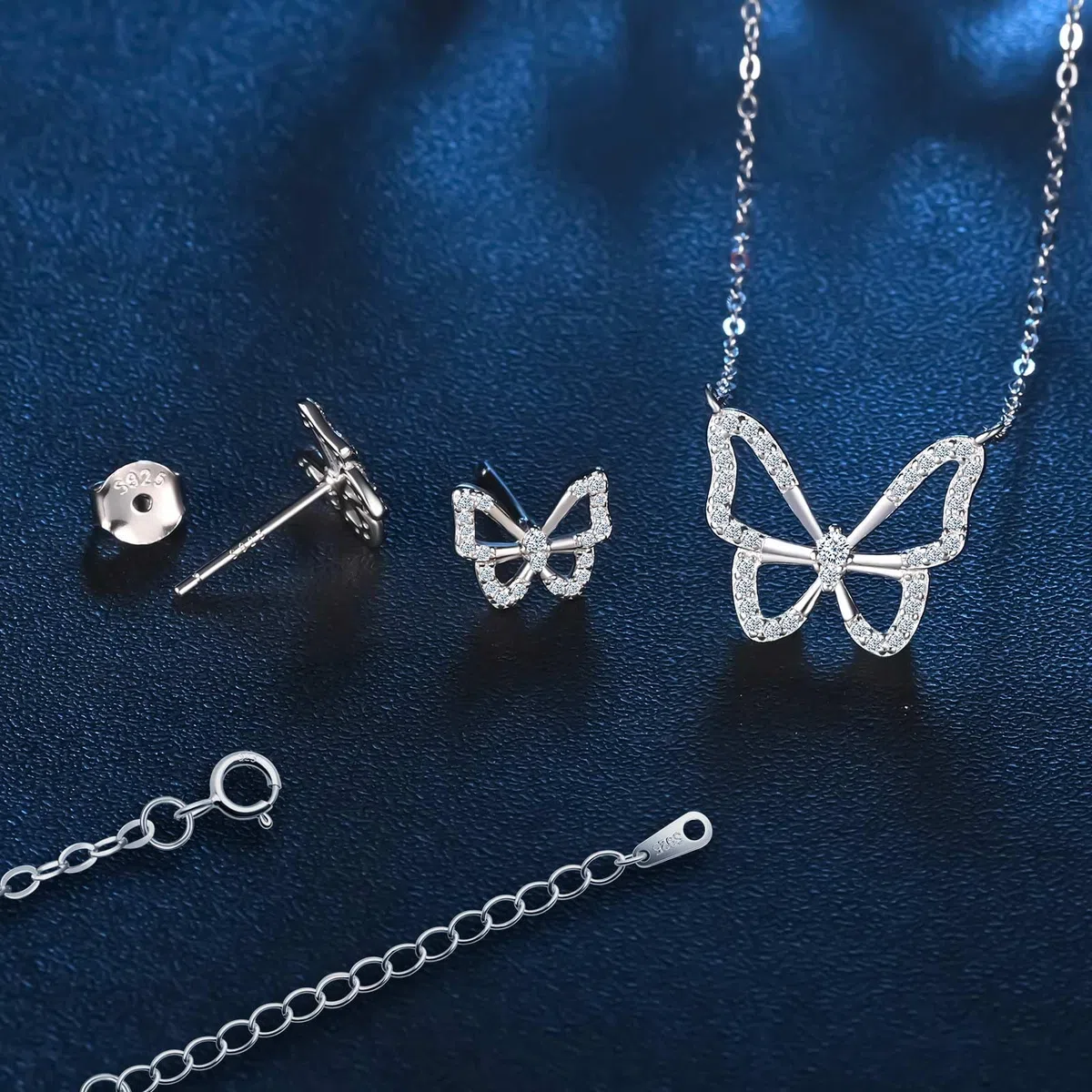 Mariposa Juego de Joyas de Plata Conjunto Collar y Pendientes Mariposa con Circonita - Forma de Mariposa Aretes & Collar con Colgante Regalos para Mujer Niña Esposa Amante Novia Madre