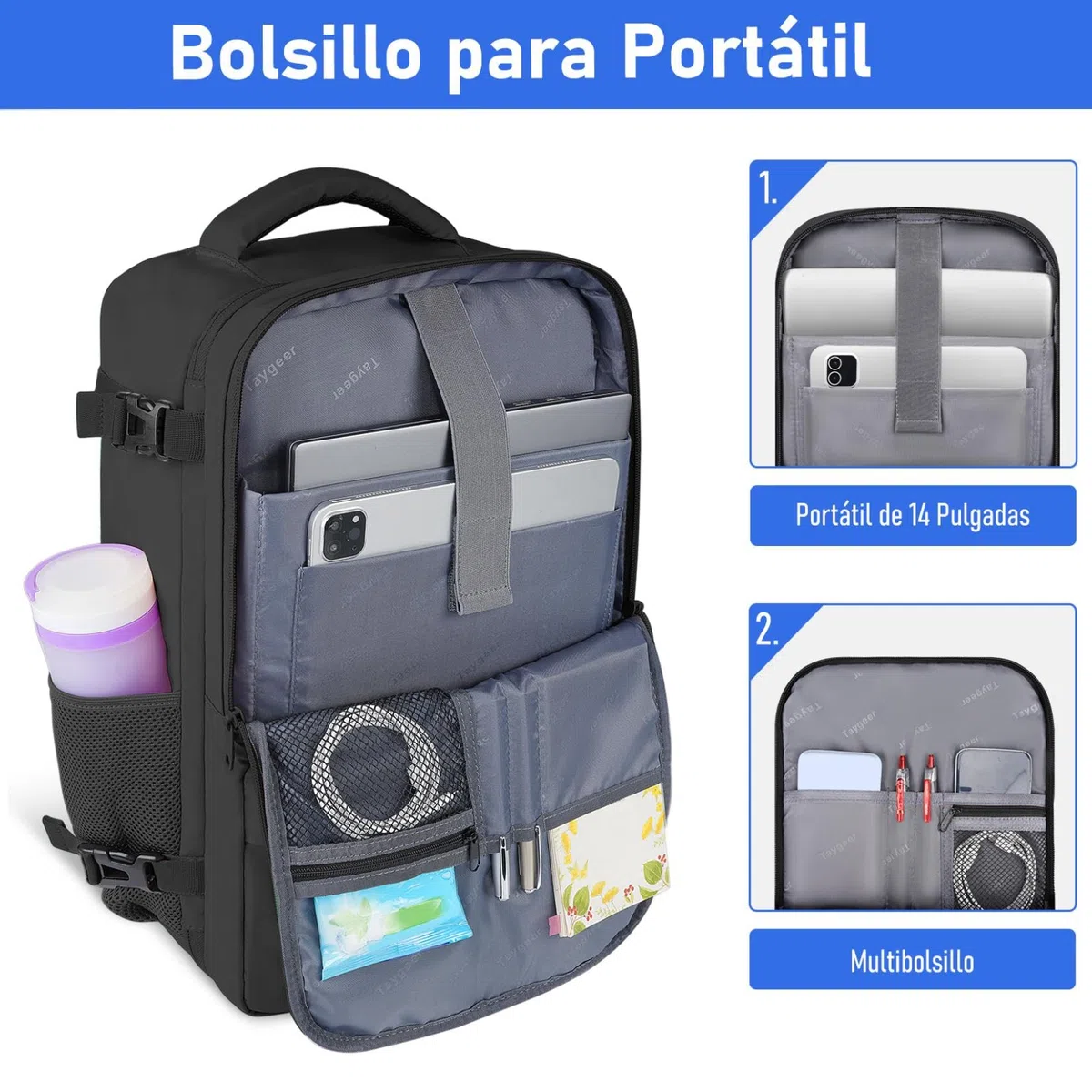 Taygeer Mochila 40x30x20 Ryanair con Bolsa para Zapatos, Mochila Cabina 40x30x20 Portatil 15.6" con Bolsa Impermeable Maletas de Viaje 24L Equipaje de Mano Mujer Hombre para Uso Diario, Viaje, Negro