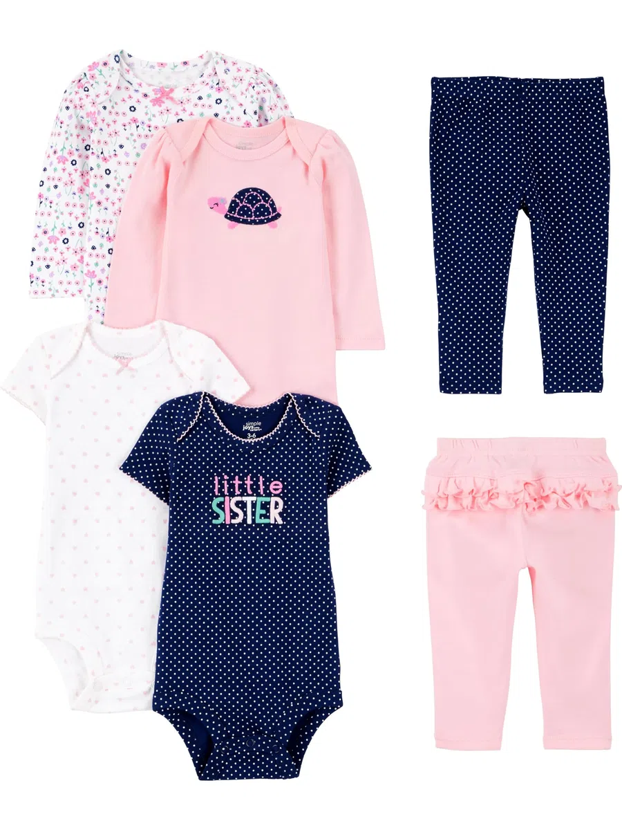 Simple Joys by Carter's 6-piece Bodysuits (Short And Long Sleeve) And Pants Set Conjunto de pantalones Bebé-Niñas (Pack de 1)