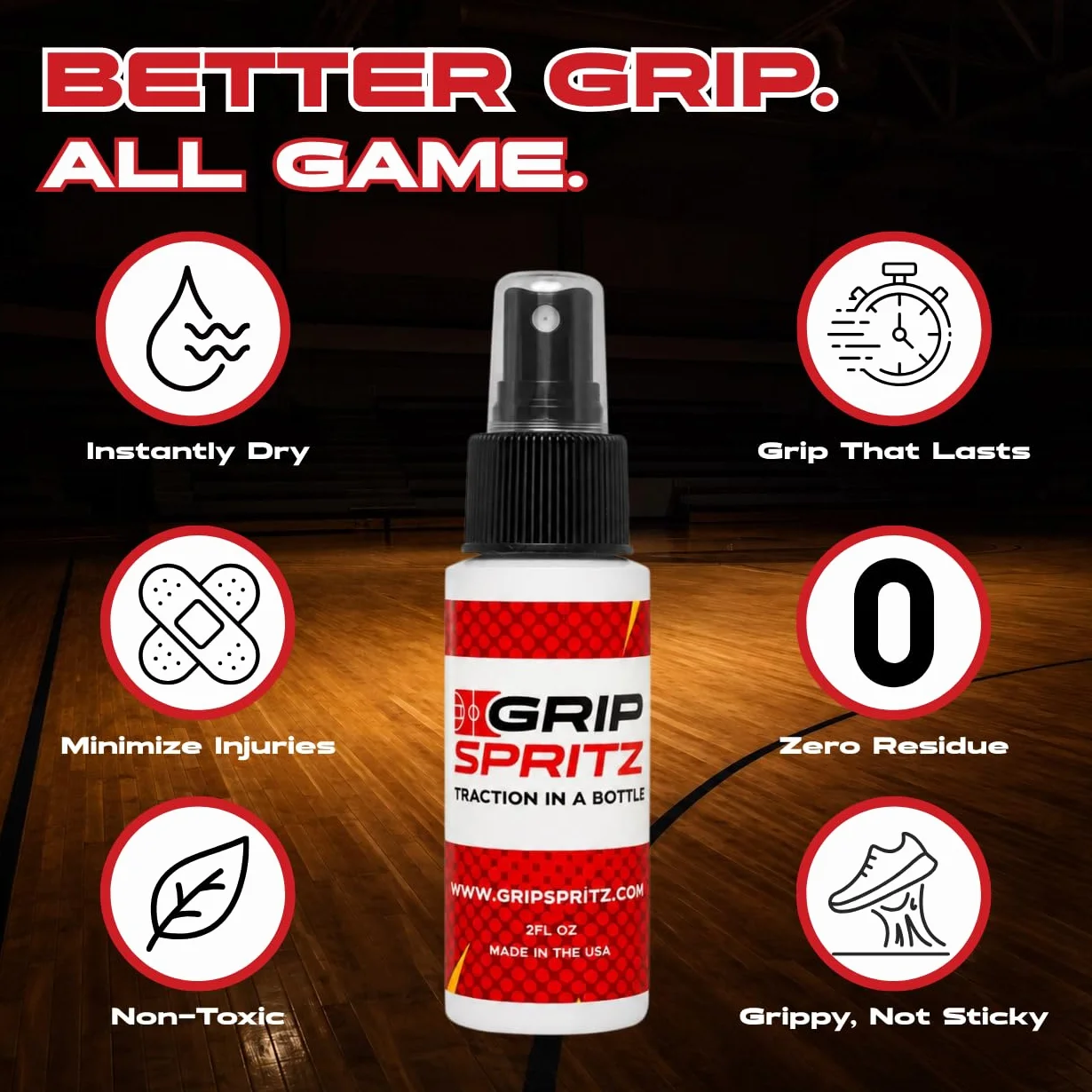 Grip Spritz - Spray de Agarre para Zapatos de Baloncesto, Mejora la tracción de la Suela y el Agarre de la cancha, rejuvenece y alarga la Vida útil de los Tenis, Agarre Antideslizante y Mejora el