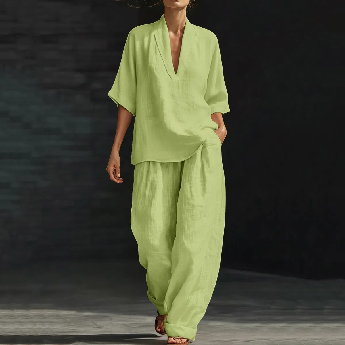 Conjunto Mujer Dos Piezas Verano Casual Elegante Lino Y Algodón Chandal Completo Camisa Y Pantalon Holgado Conjunto Deportivo Cintura Alta Ropa Deportiva Talla Grande Diarios Casa Playa Vacaciones