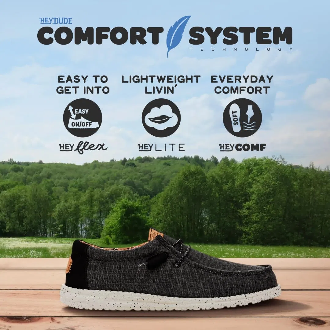 HEYDUDE Men Wally Washed Canvas Black Casual Moccasin 43 EU
