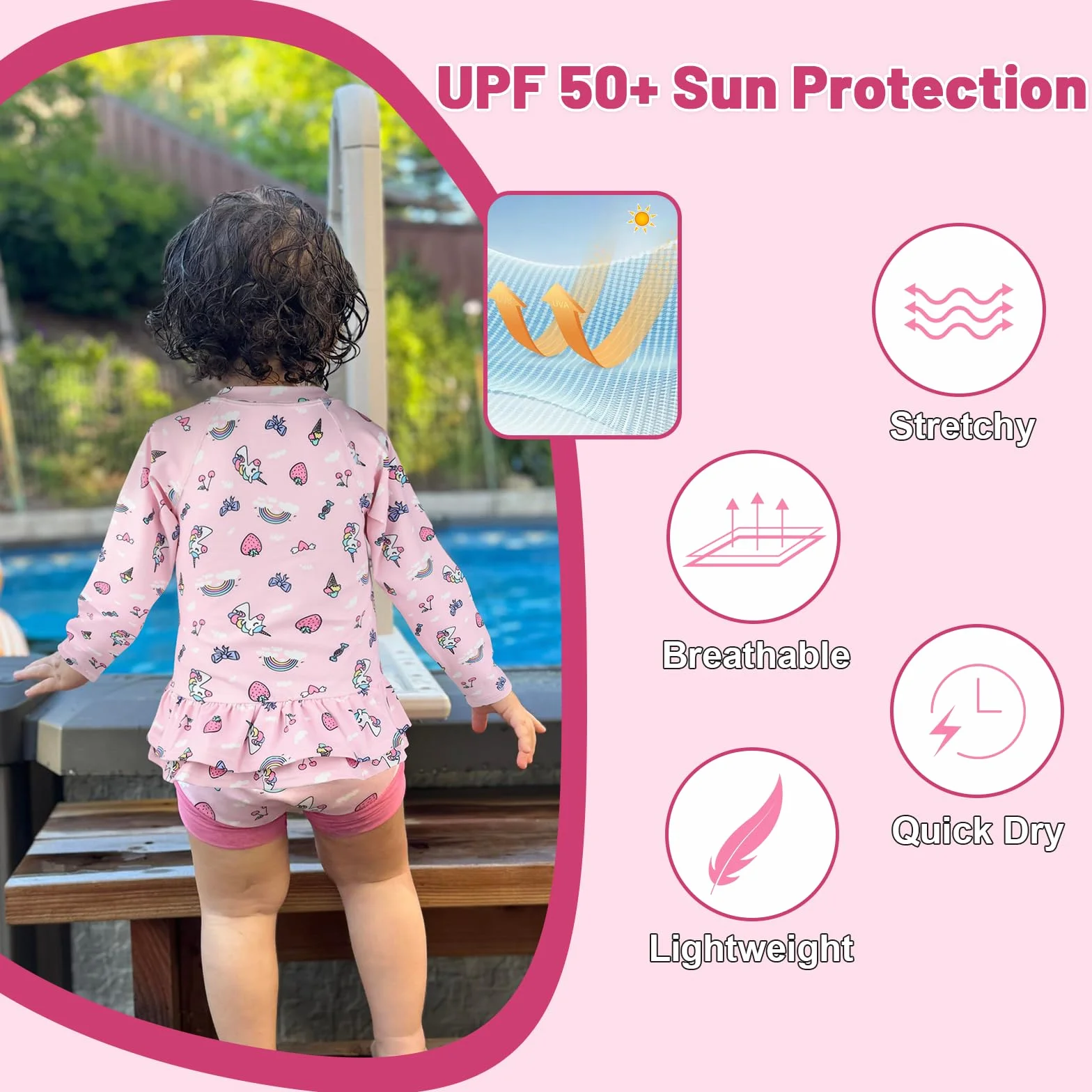 FLYISH DIRECT Traje de baño Infantil bebé niño de 2 Piezas Anti-UV, UPF 50+ Niña Camiseta Natación Manga Larga con Cremallera + Pañal Natación Reutilizable, Rashguard Niño Secado Rápido