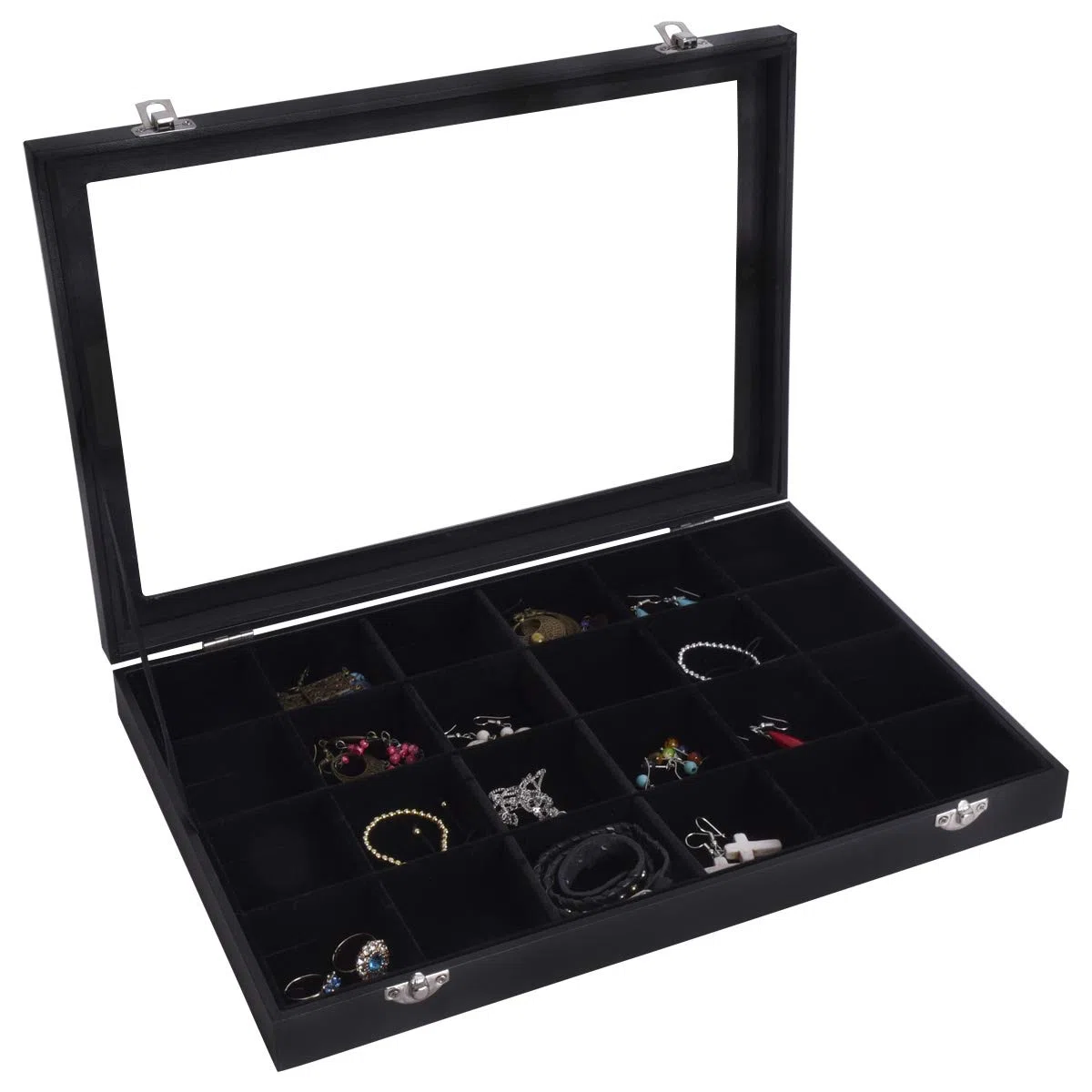 AUTOARK Cajas para Joyas con Terciopelo,joyero con 24 Compartimentos,Negro,AJ-083