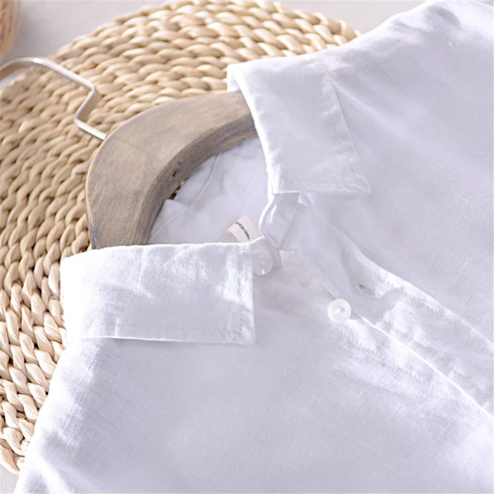 Vsadsau Camisa vintage de manga larga 100 % lino para hombre, estilo casual, L610 Blanco, 3XL
