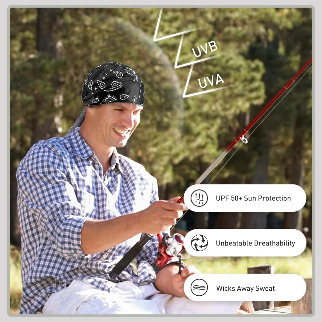 2 pañuelos deportivos para hombre y mujer, ligeros y transpirables, para debajo del casco, turbante, turbante de ciclismo de verano, para deportes al aire libre como y senderismo (negro y blanco)