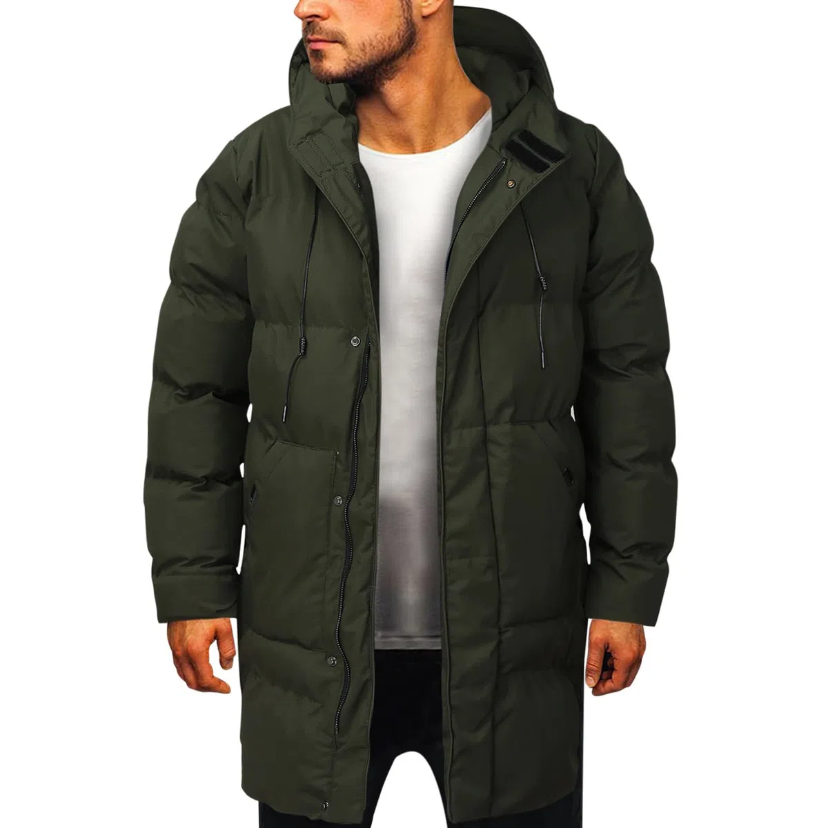 Abrigos de invierno para hombre Chaqueta Casual Sólido Bolsillo con cremallera Manga Larga Abrigo con Capucha Cálido Cremallera Empalme Abrigo Extra Largo Hombre Abrigo Invierno