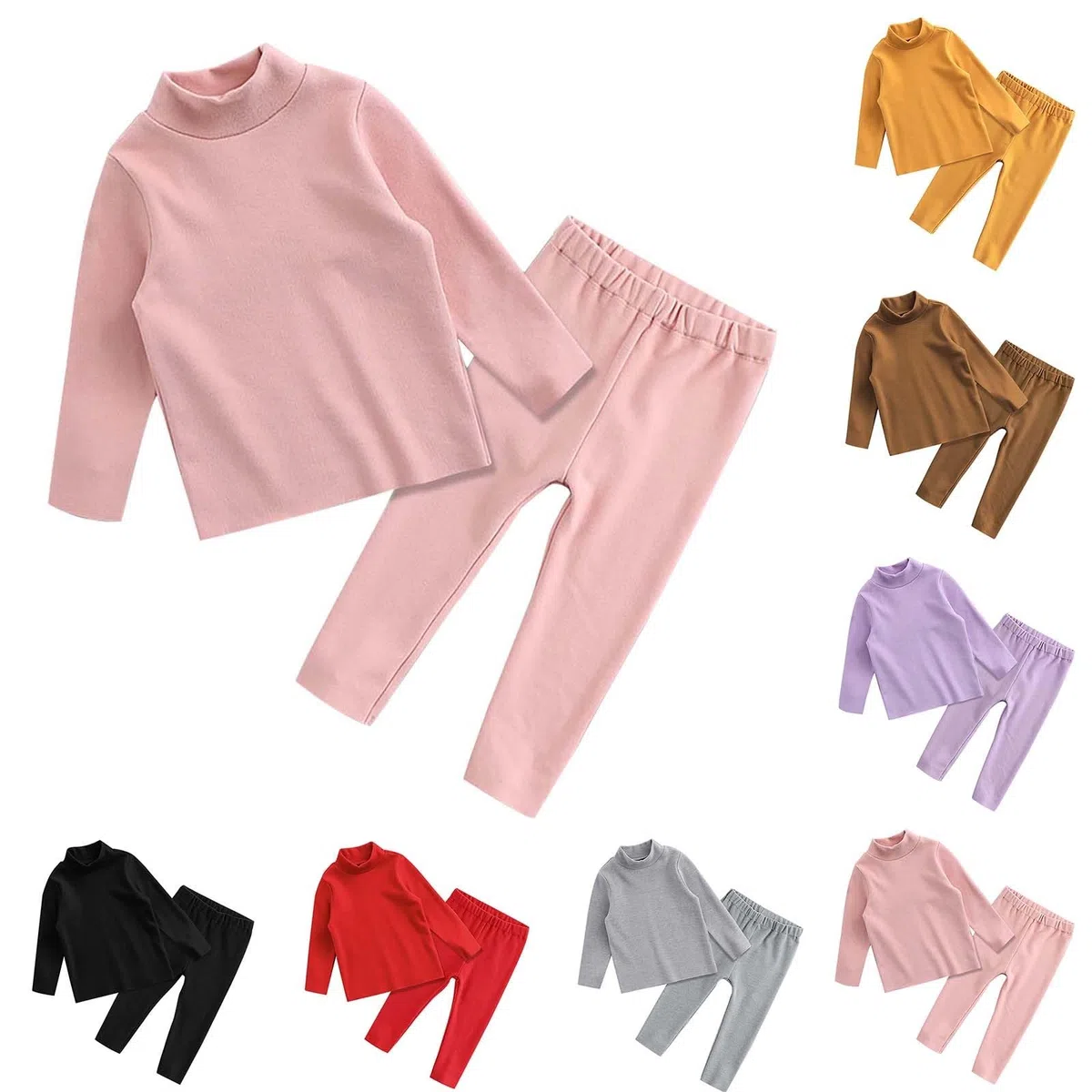 Generisch Conjunto de ropa interior térmica para niñas y niñas en invierno, cuello medio, ropa para el hogar, juego de dos piezas