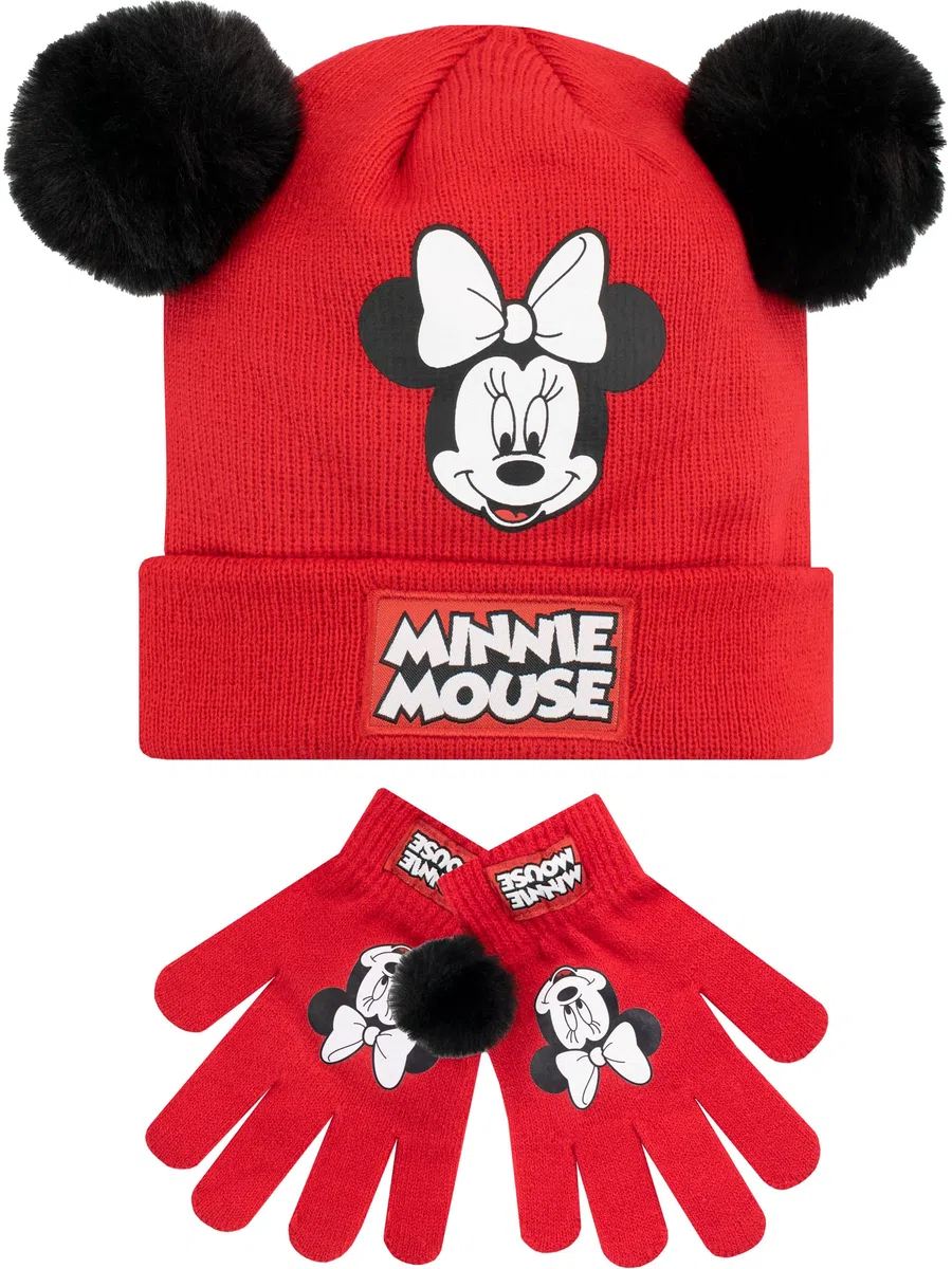 Disney Set de gorro y guantes de invierno para niños Minnie Mouse Rojo Talla única