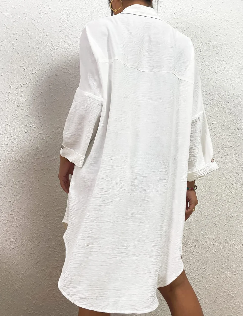 Bsubseach Mujer Traje de baño Vestido Corto con Botón Cover Up Blusa Tops Suizo Punto Camisola y Pareos