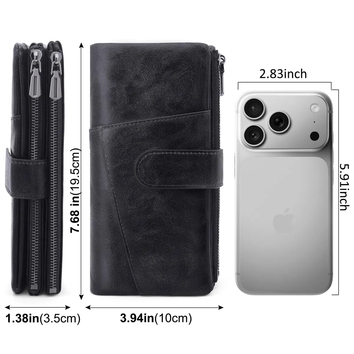REETEE Carteras de Mujer Grande Cuero PU Monedero Muje Carteras Bloqueo RFID Largo Billetera 2 Grand Bolsillo con Cremallera para Monedas con 23 Ranuras Tarjetas (Negro)