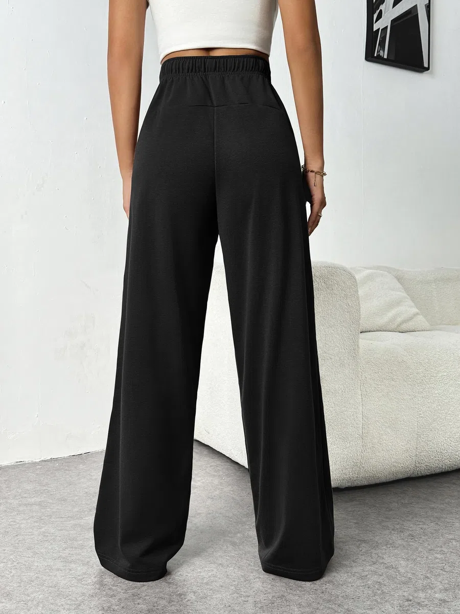 PINSPARK Pantalones de chándal para mujer, pantalones de deporte largos y holgados, pantalones de entrenamiento de cintura alta, pantalones de chándal sueltos con cintura elástica, pierna recta ancha