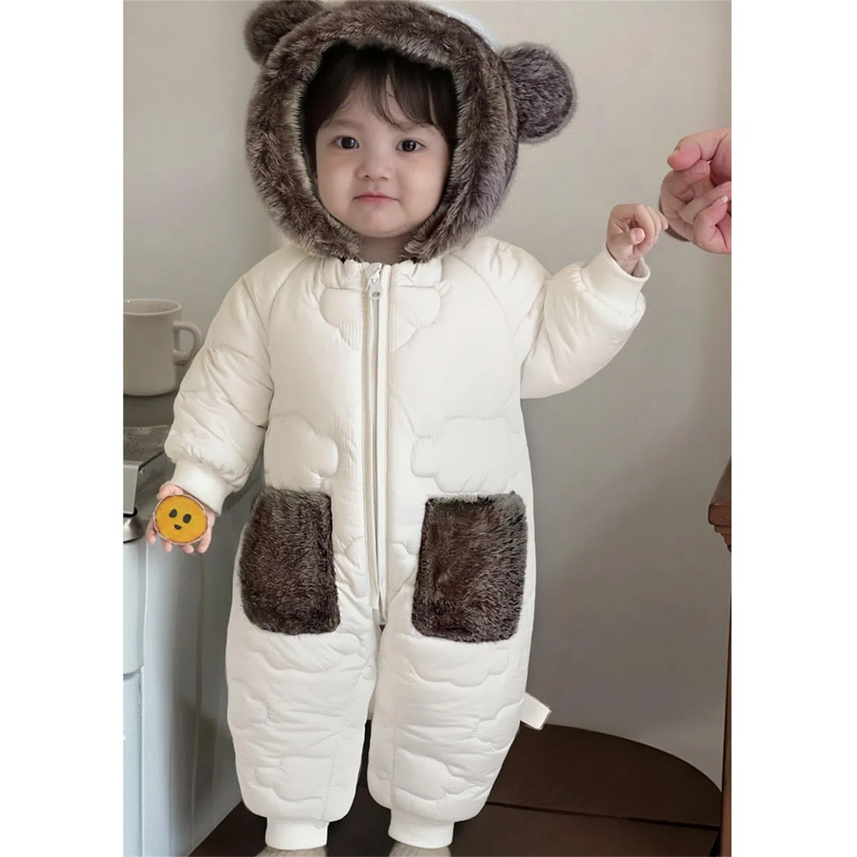 Bebé Mameluco Invierno con Forro Recién Nacido Traje de Nieve con Capucha Niño Niña Mono Infantil Pelele Entero Ropa de Una Pieza Calentito con Cremalleras - 0-24 Meses
