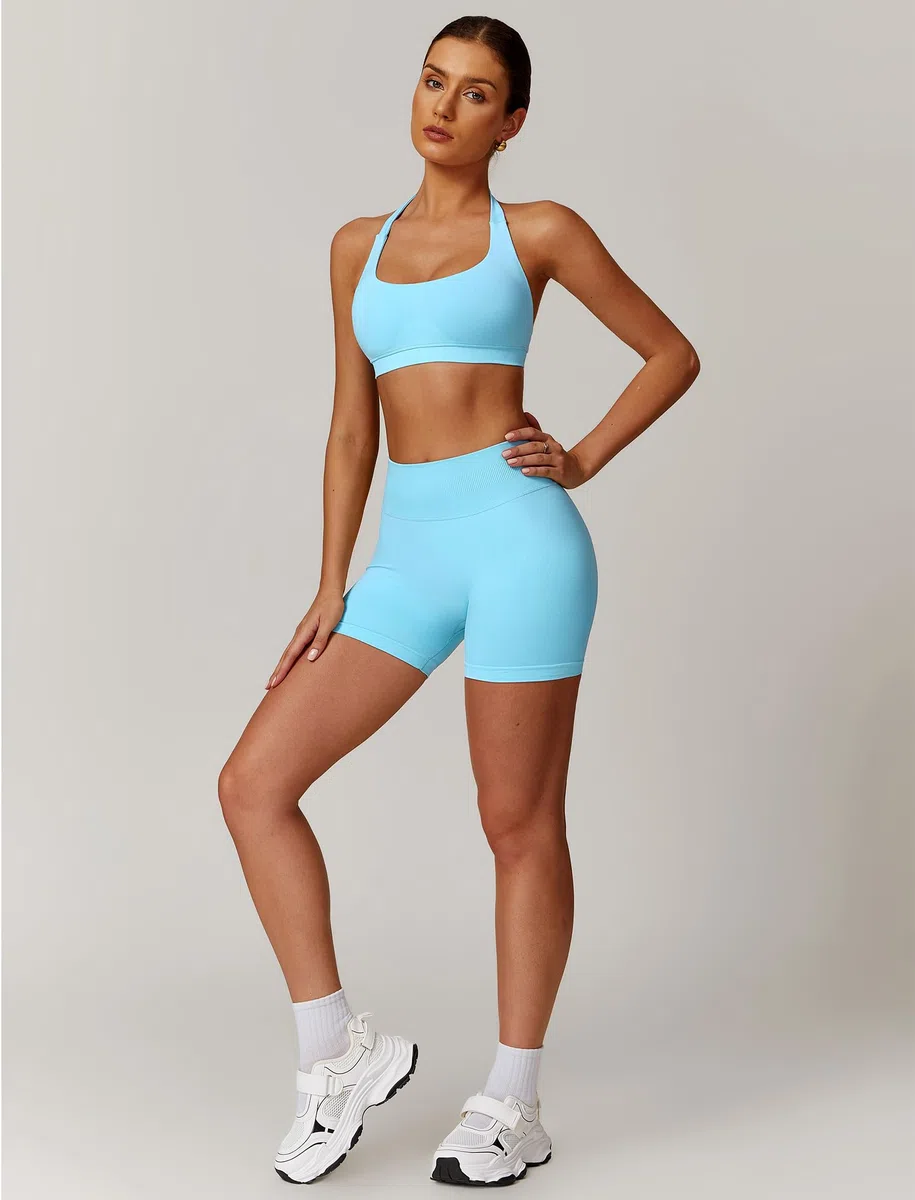 IMEKIS Conjunto de gimnasio de 2 piezas para mujer, sujetador deportivo con cintura alta, pantalones cortos, ropa deportiva, jogging, pilates, entrenamiento, traje deportivo