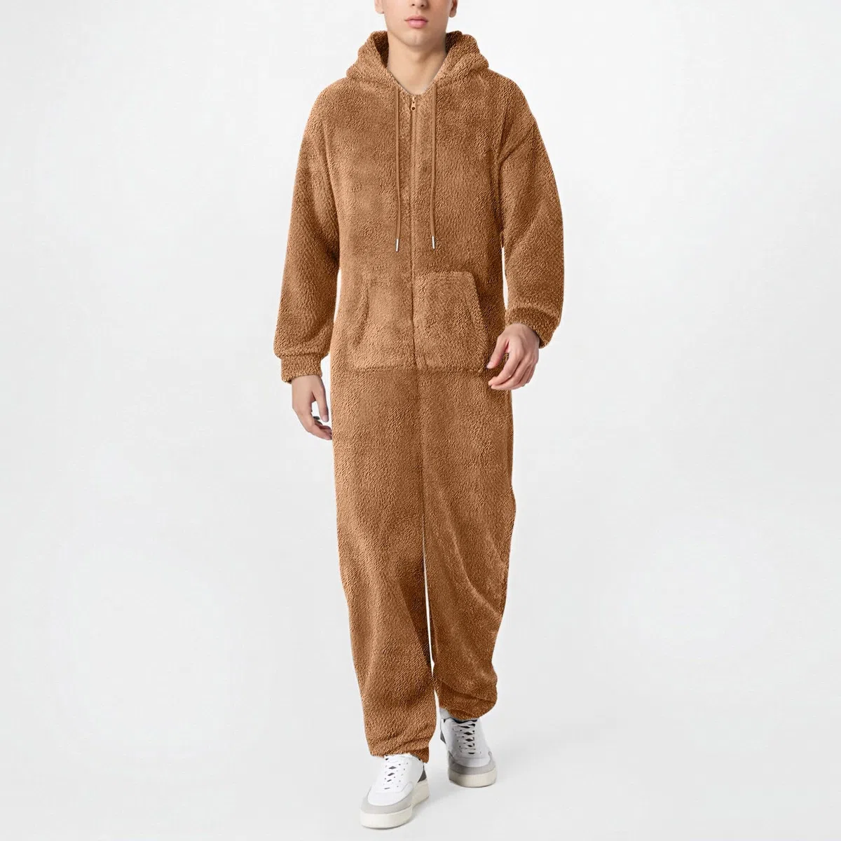 Mono de Invierno cálido para Hombre, Monocolor, de Felpa, Pijama Mullido, de Forro Polar, Pijama de una Pieza, Suave, Largo, con Capucha Cómodo y versátil