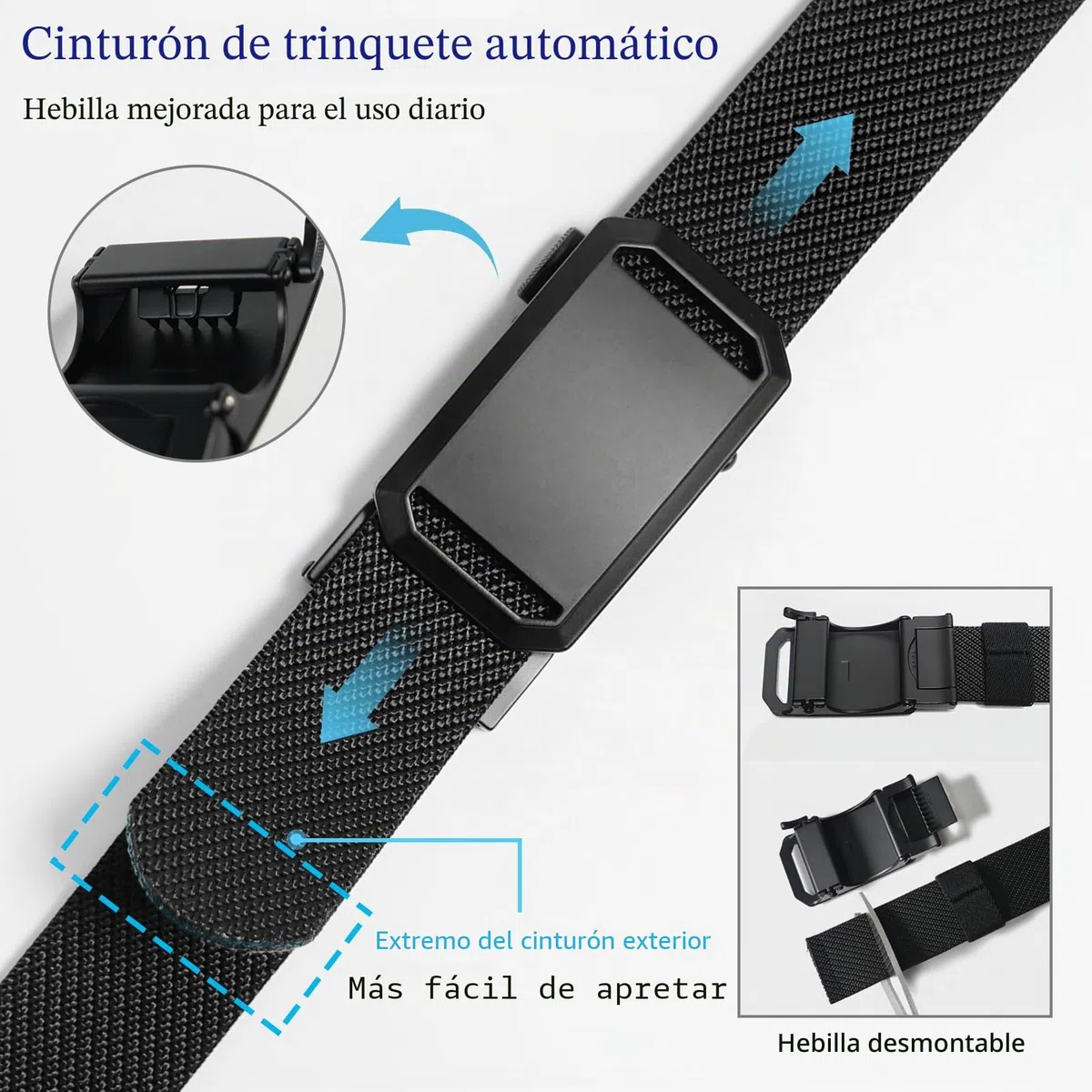 LionVII Cinturón de trinquete elástico con hebilla automática, ajustable y elástico, cinturón de trabajo para hombre, 130 cm