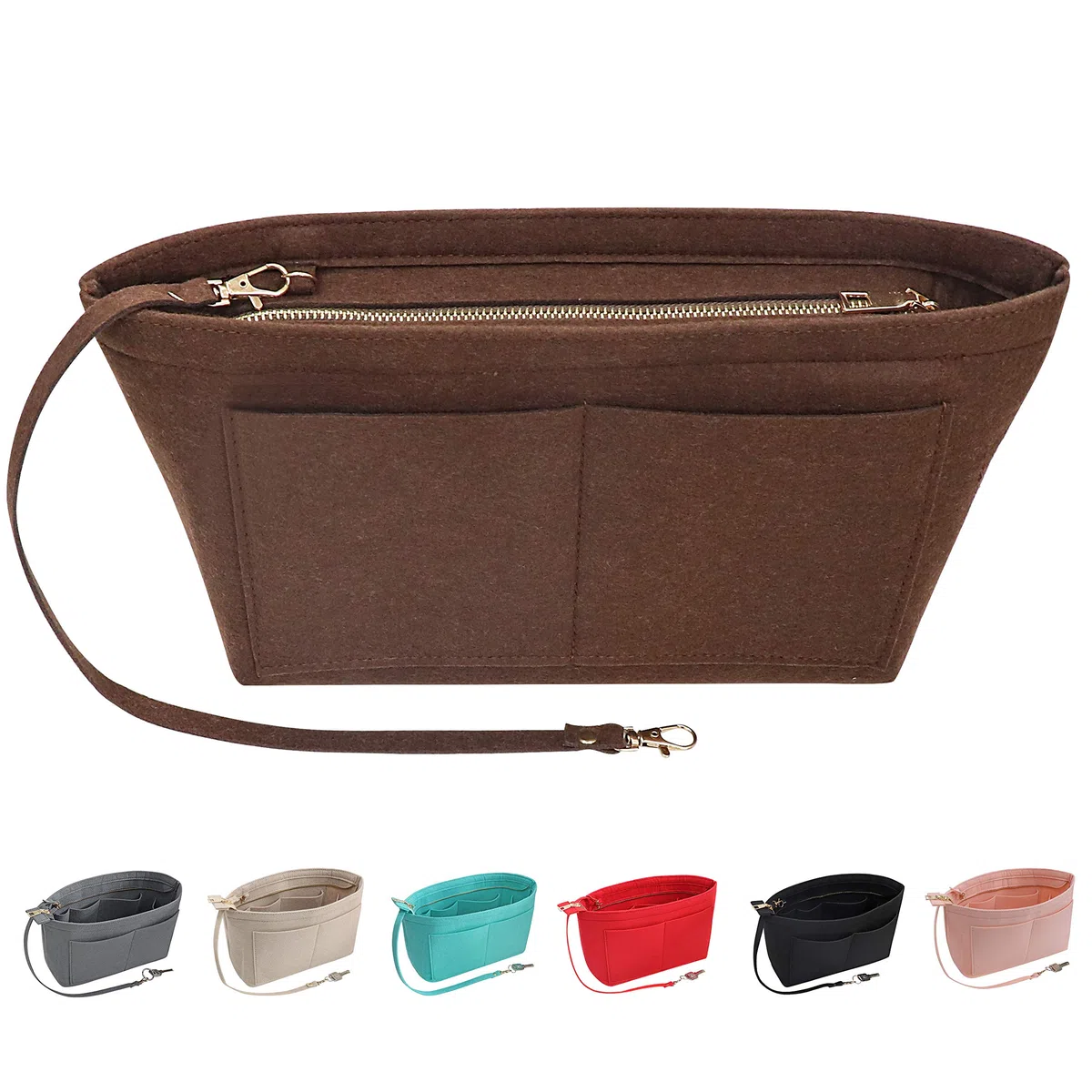Organizador de Bolsos de Fieltro Organizador de Bolsos de Fieltro Insertar organizadores de Bolsos Bolso de Mano de Bolsillos múltiples para Mujeres(Café,Medio)